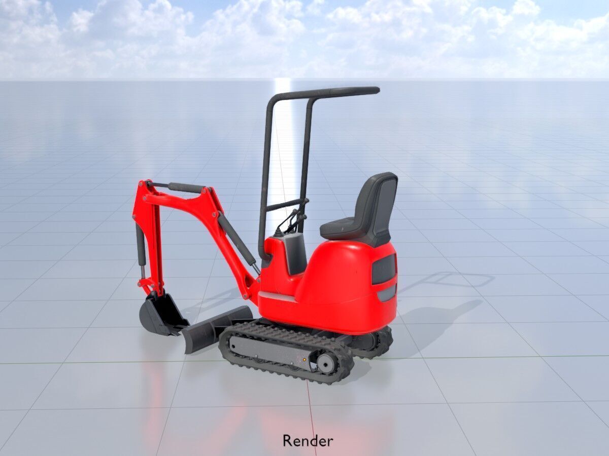 Mini-Digger Red Low-poly 3D model_14