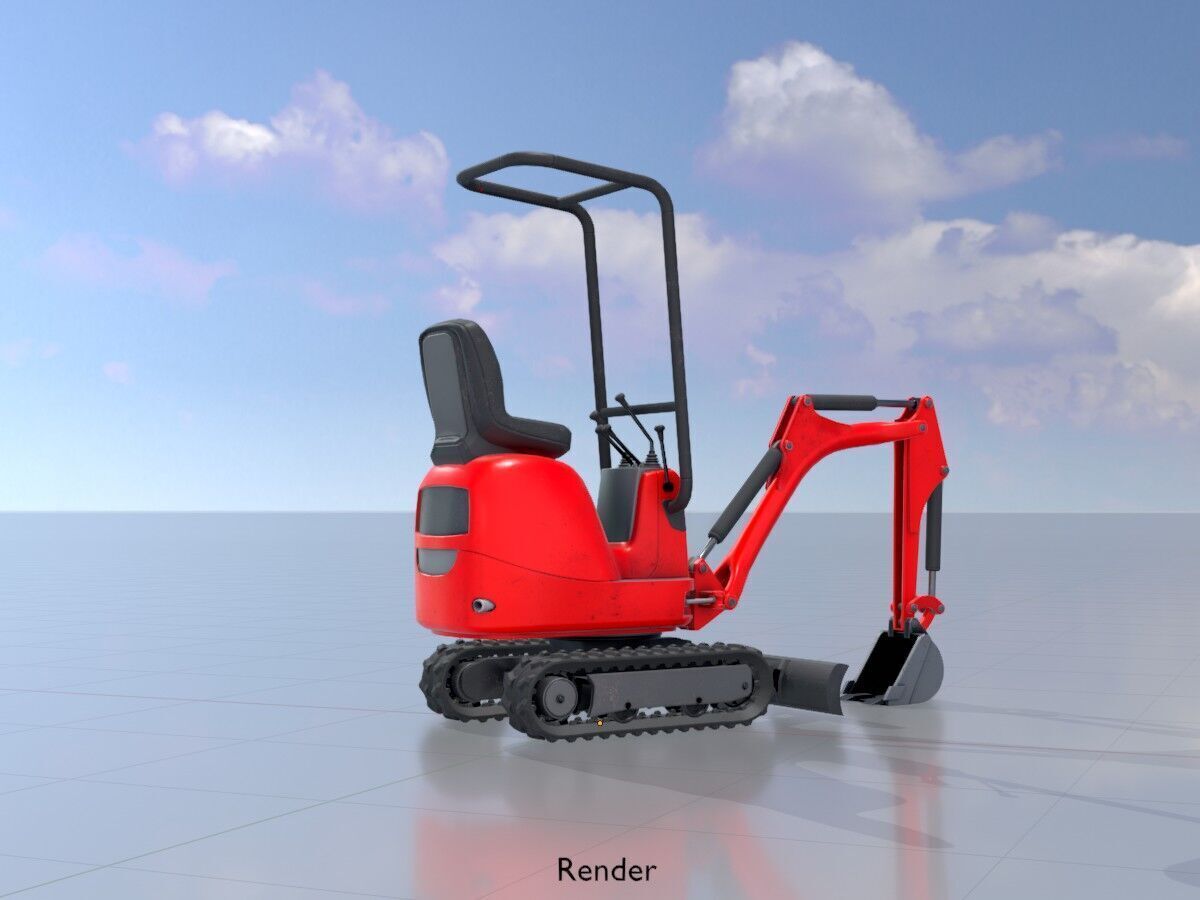 Mini-Digger Red Low-poly 3D model_15