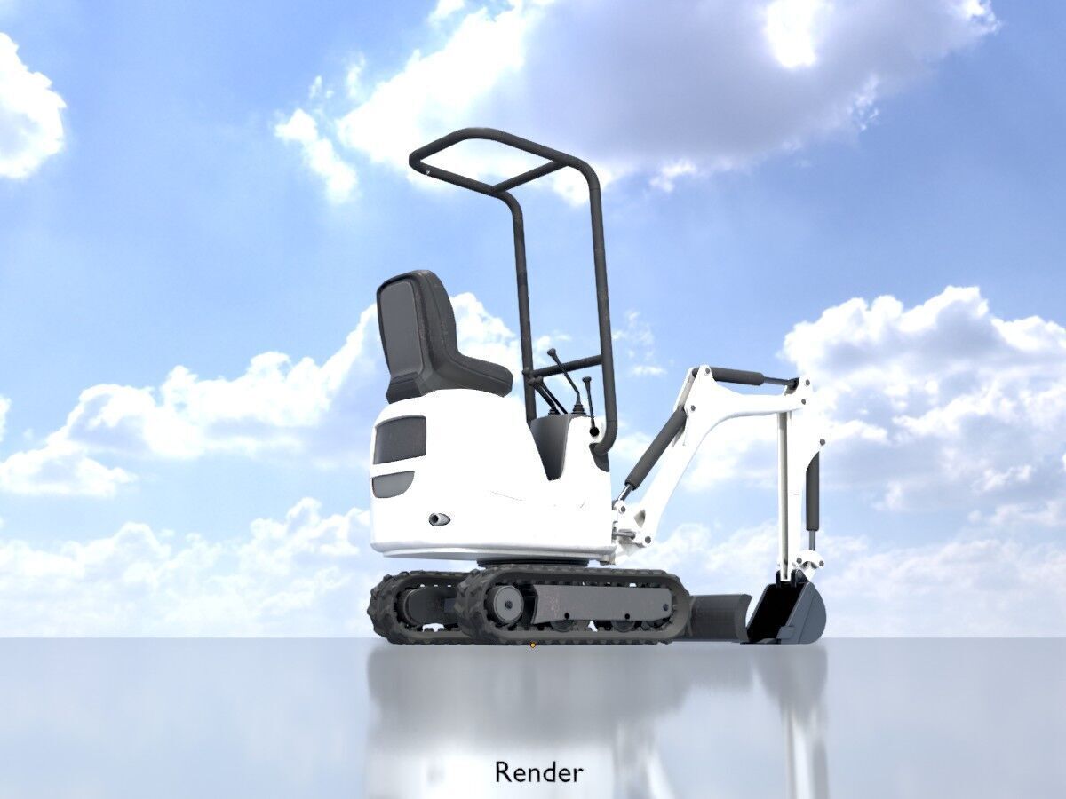 Mini-Digger White Low-poly 3D model_13