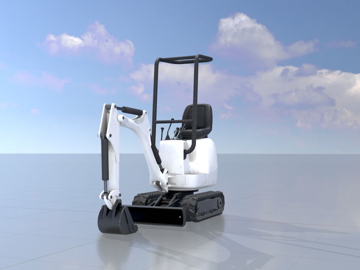 Mini-Digger White Low-poly 3D model_3