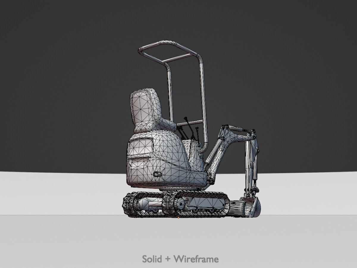 Mini-Digger White Low-poly 3D model_9
