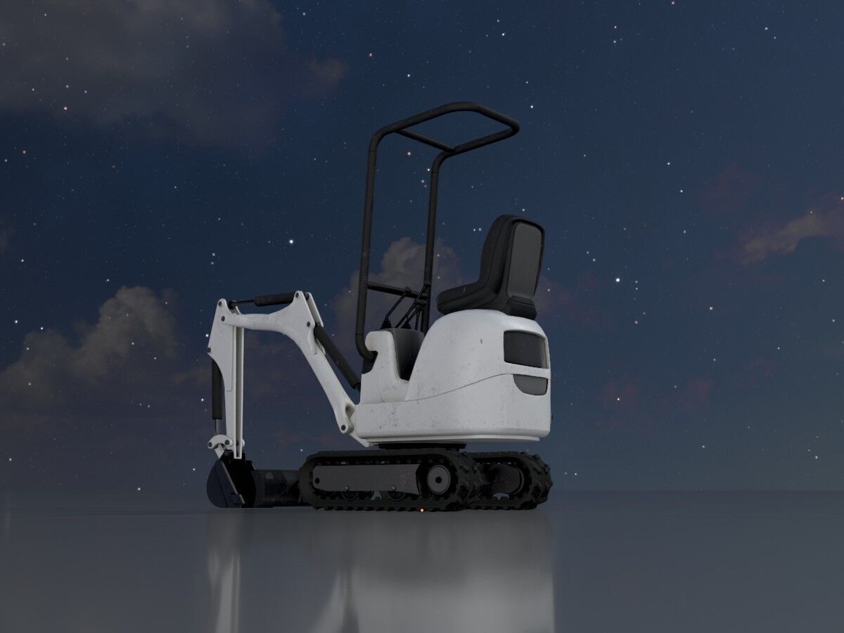 Mini-Digger White Low-poly 3D model_4