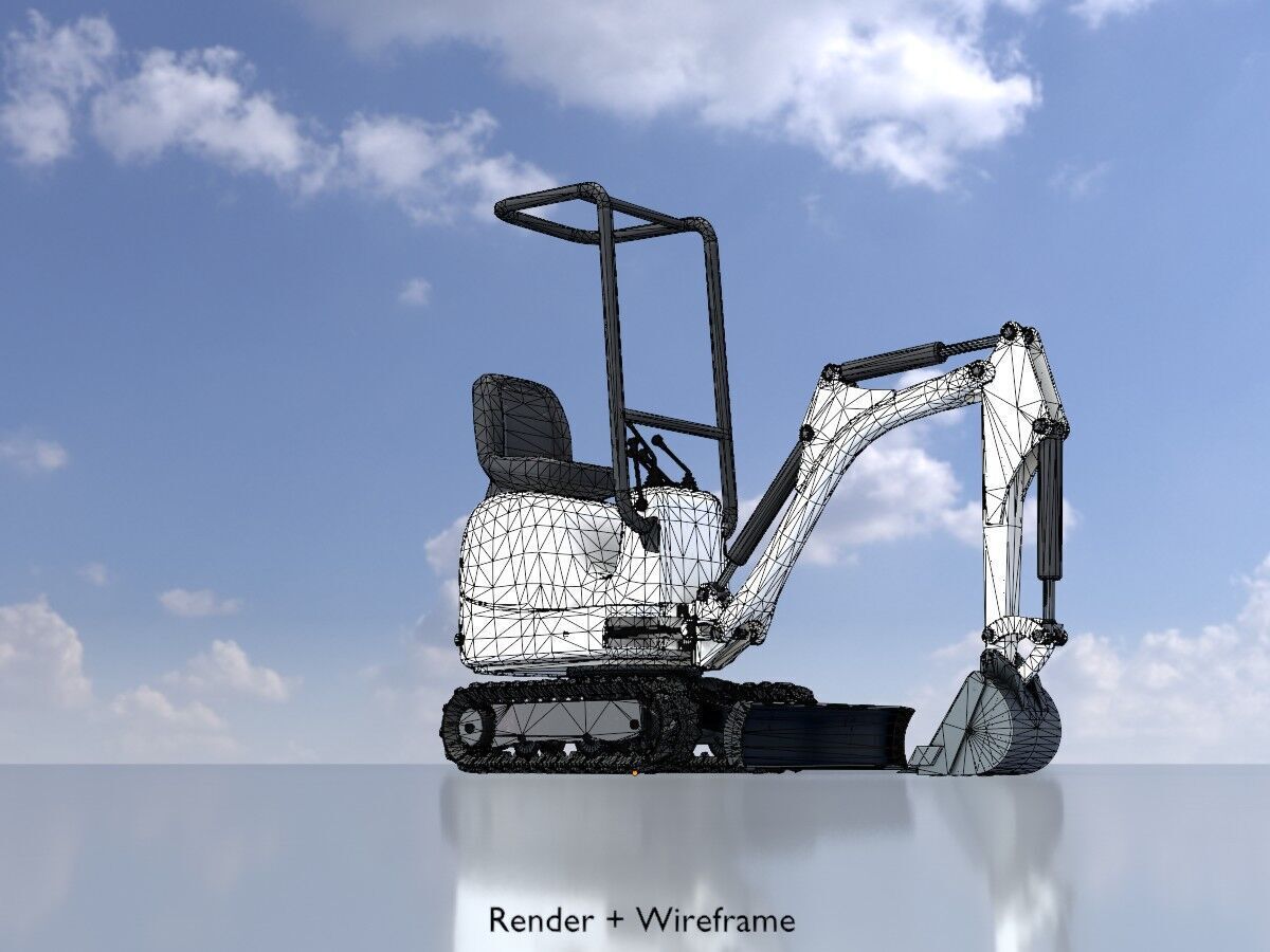 Mini-Digger White Low-poly 3D model_6