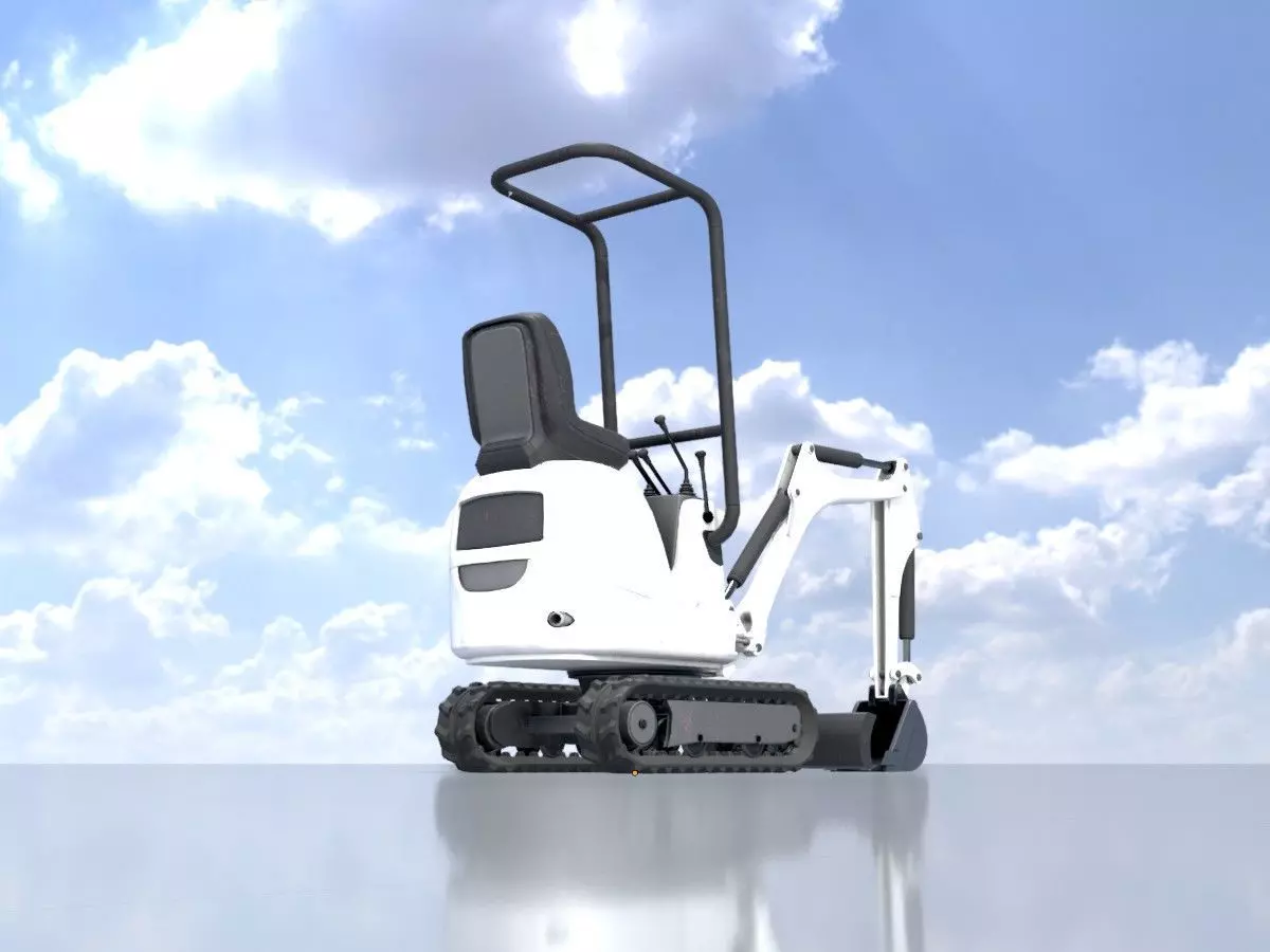 Mini-Digger White Low-poly 3D model_0
