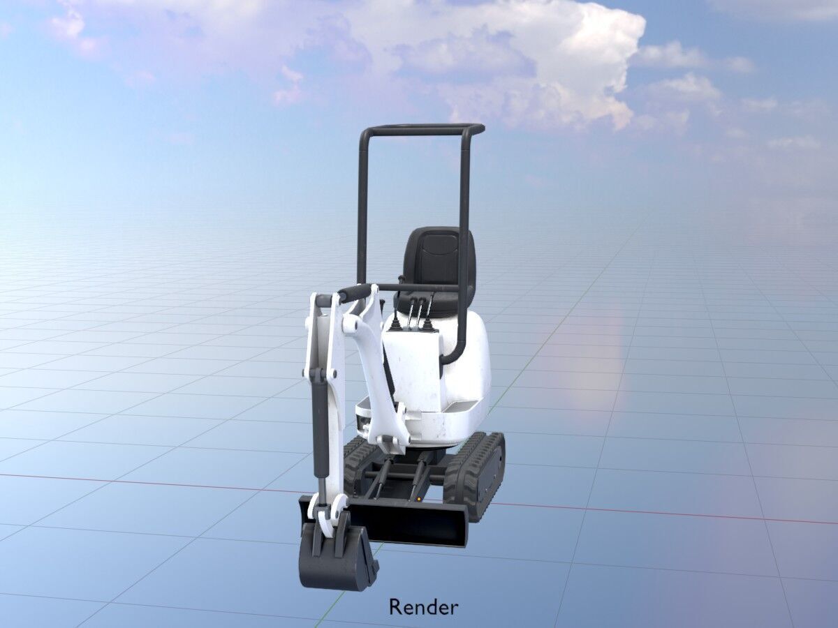 Mini-Digger White Low-poly 3D model_19