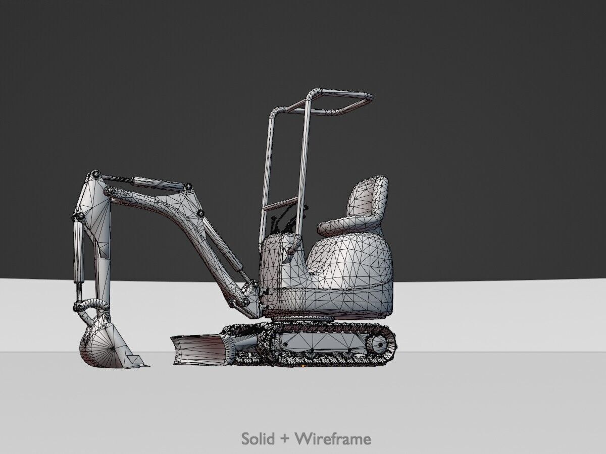 Mini-Digger White Low-poly 3D model_11