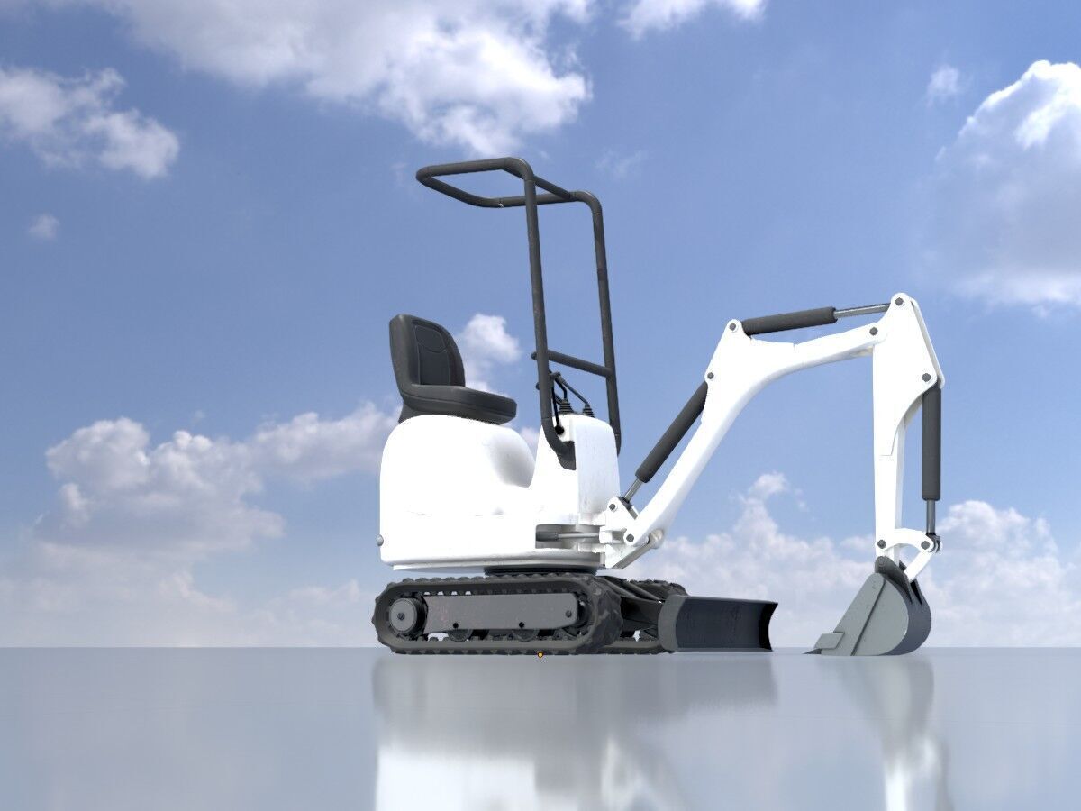 Mini-Digger White Low-poly 3D model_2