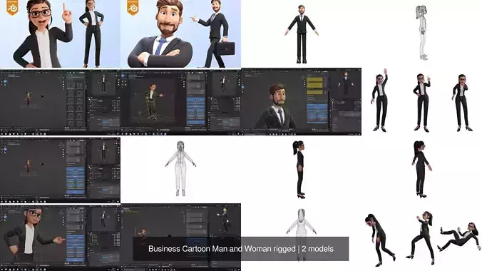 Business Cartoon Man and Woman rigged