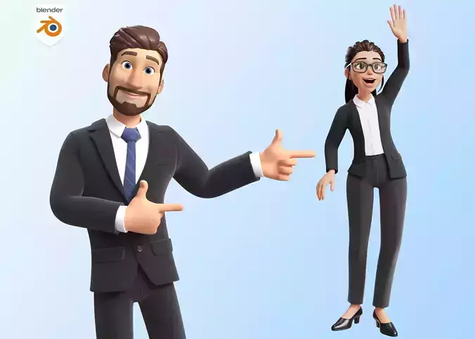 Business Cartoon Man and Woman rigged 3D Model Collection
