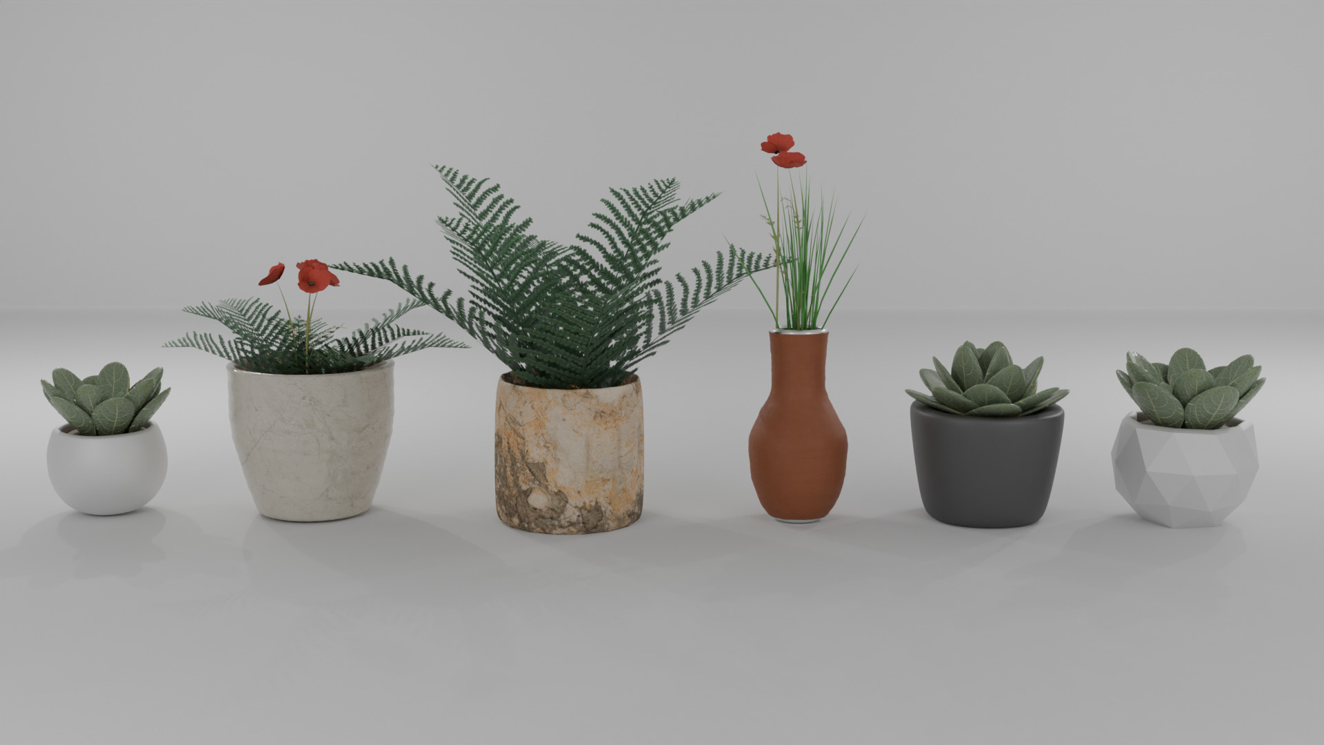 Decorative Flower Pot Set 6 High Poly PBR Models for Interior 3D model_3