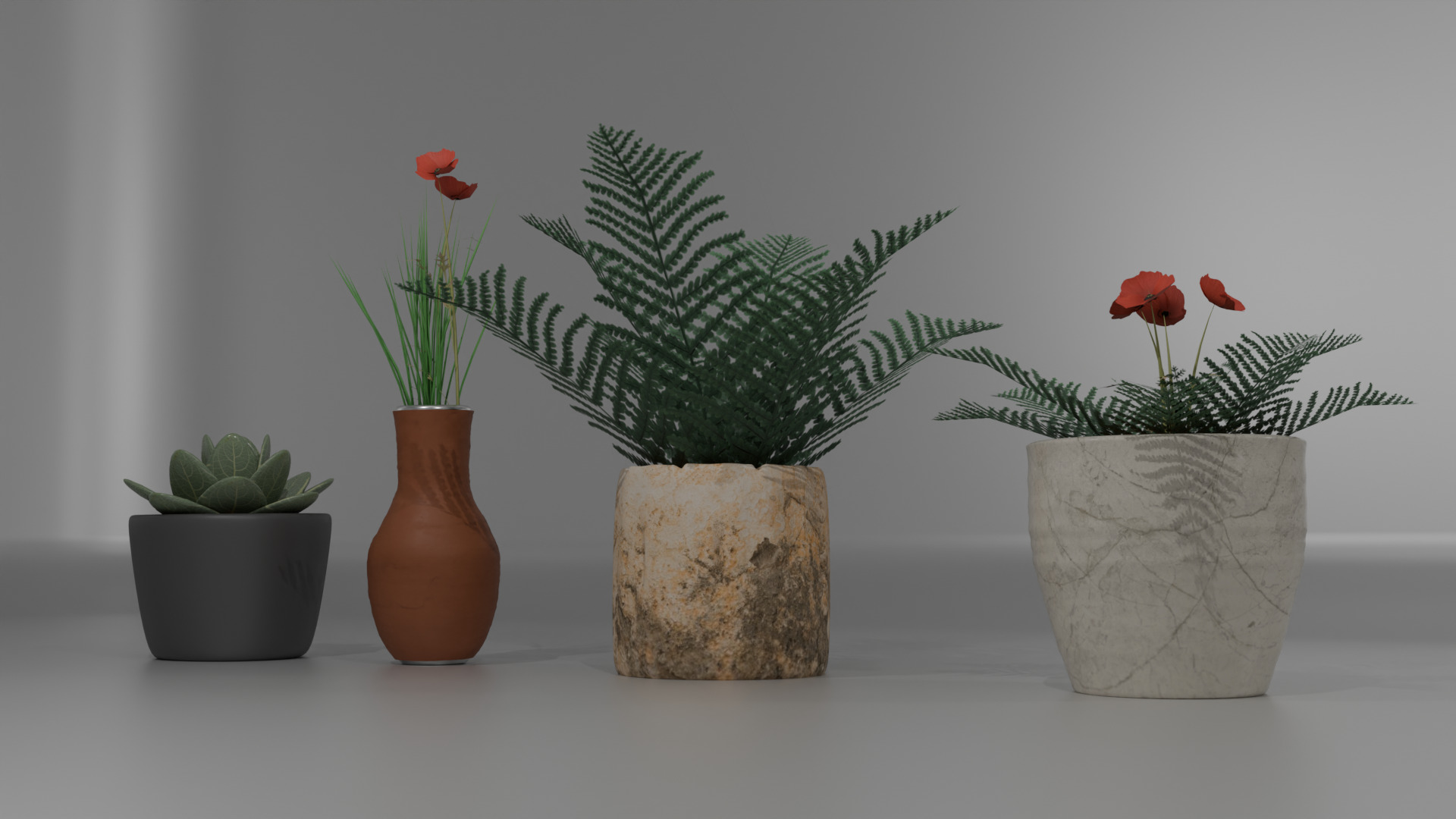 Decorative Flower Pot Set 6 High Poly PBR Models for Interior 3D model_12