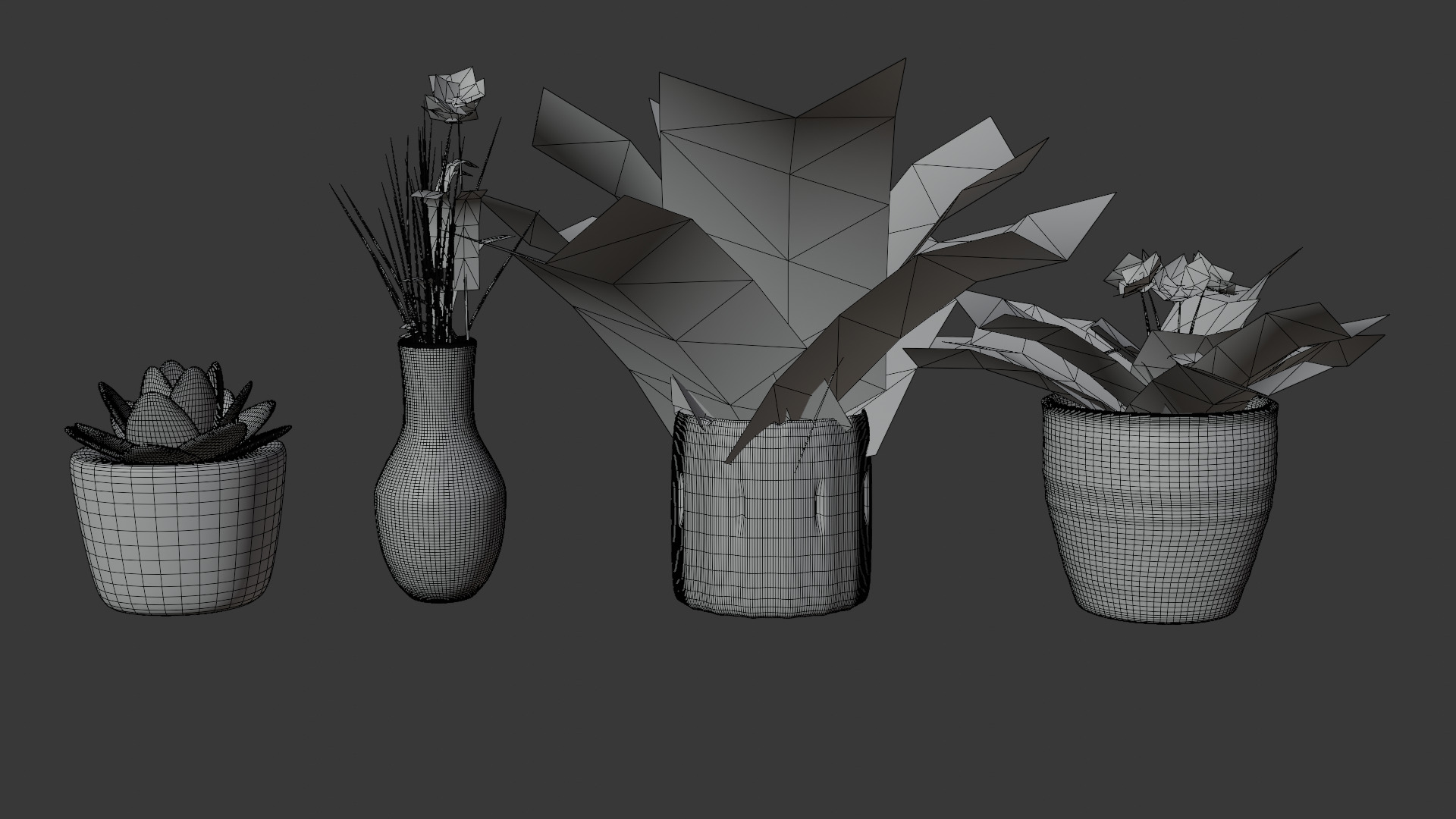 Decorative Flower Pot Set 6 High Poly PBR Models for Interior 3D model_4