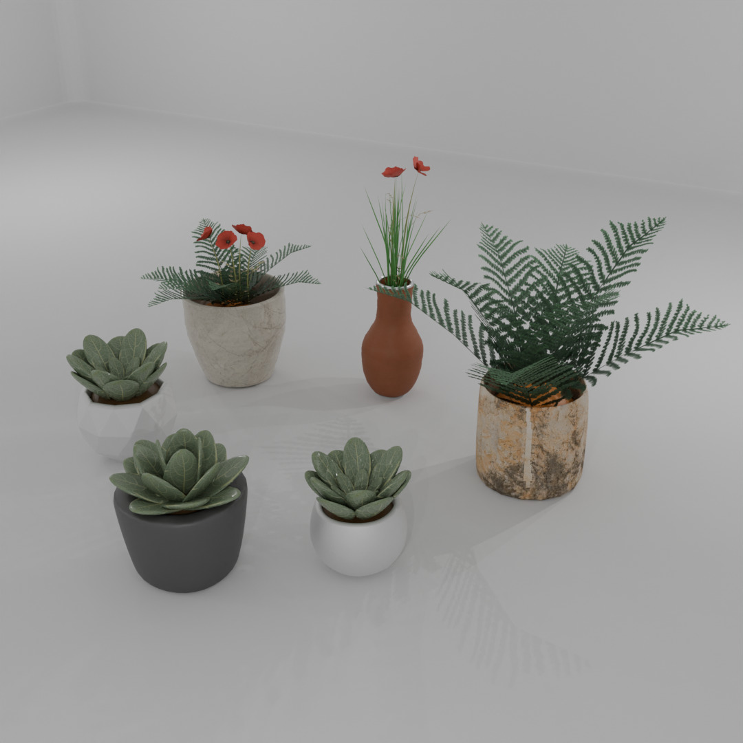 Decorative Flower Pot Set 6 High Poly PBR Models for Interior 3D model_10