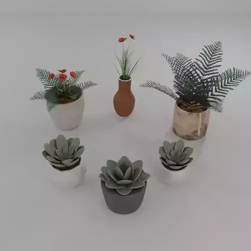 Decorative Flower Pot Set   6 High Poly PBR Models for Interior