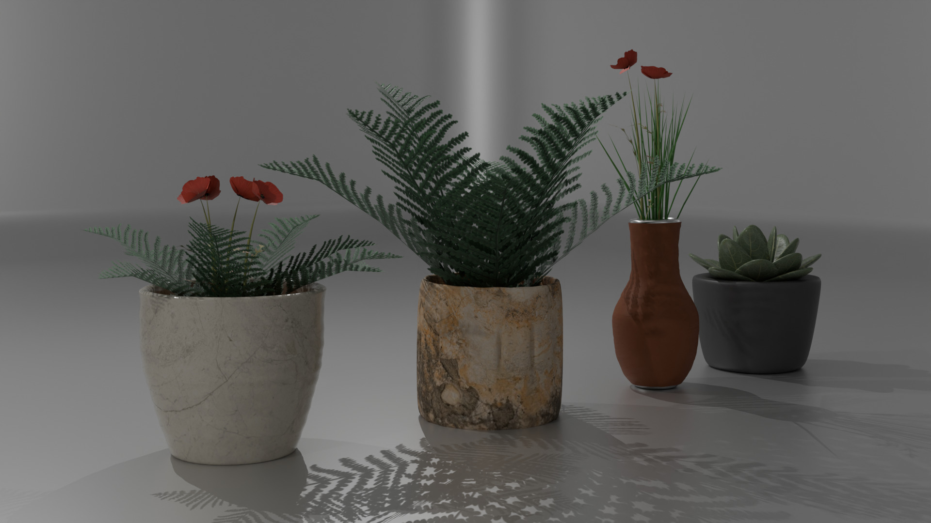 Decorative Flower Pot Set 6 High Poly PBR Models for Interior 3D model_1