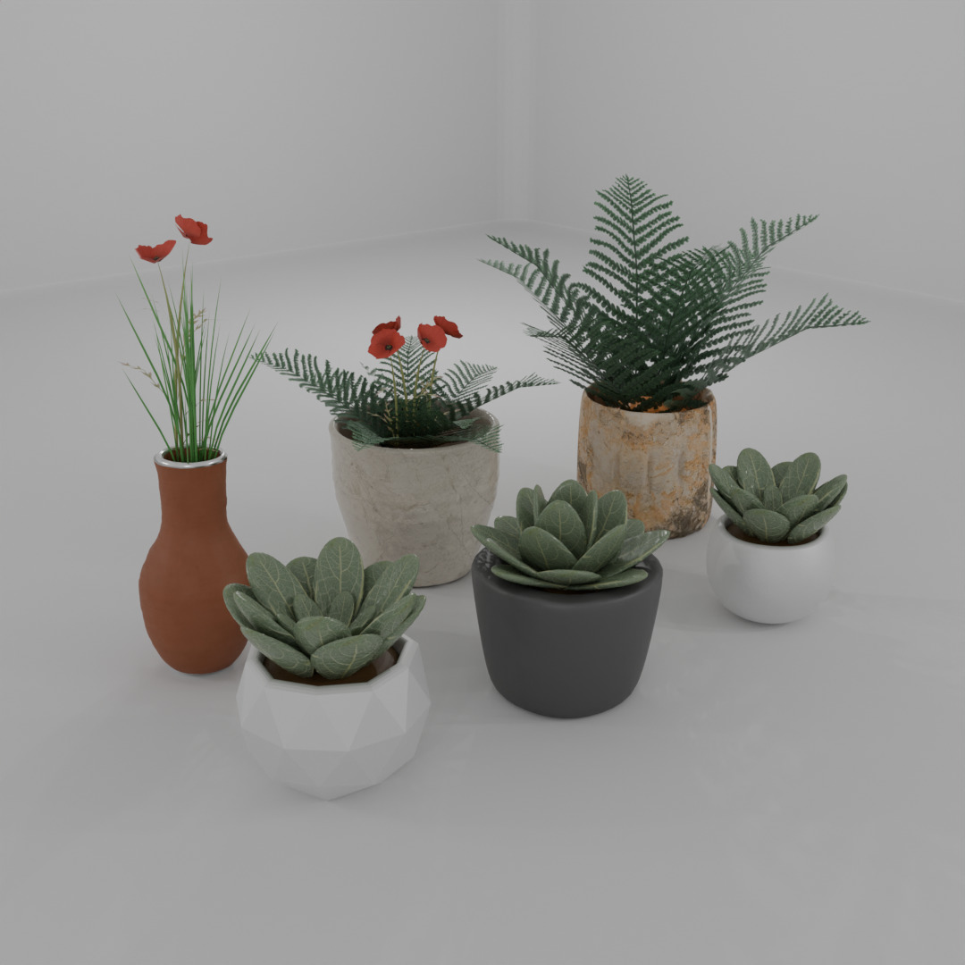 Decorative Flower Pot Set 6 High Poly PBR Models for Interior 3D model_2