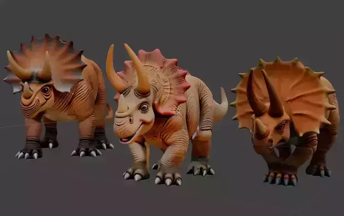 Triceratops 3D Model Pack  Stylized Dinosaurs for Game