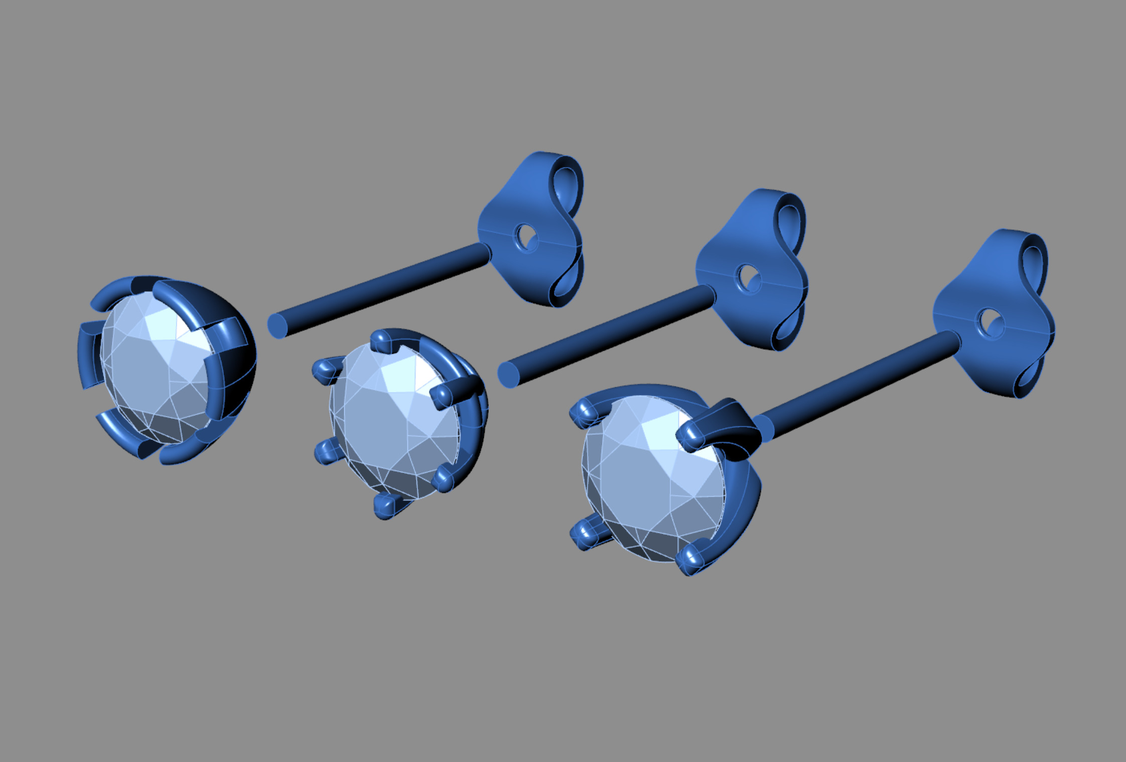 Half Carat Diamond Stud Earrings CAD File in different prong 3D print model_2