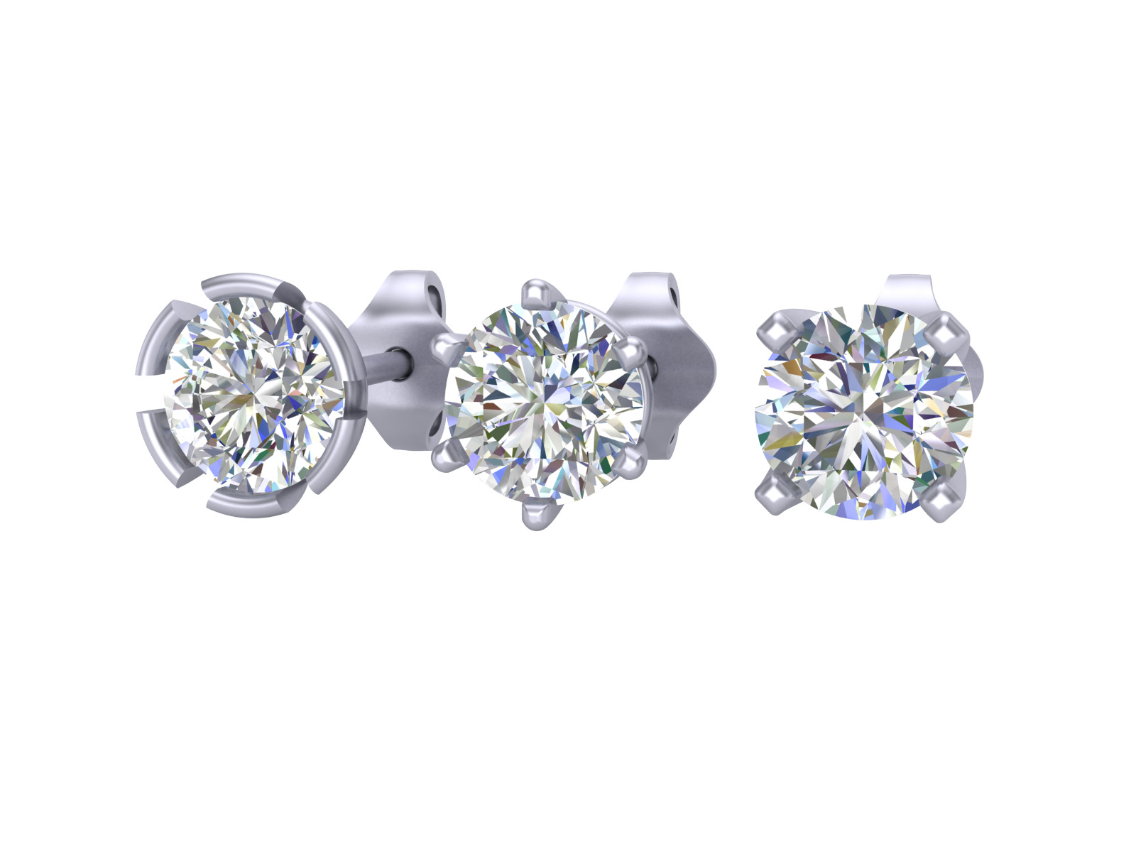 Half Carat Diamond Stud Earrings CAD File in different prong 3D print model_6