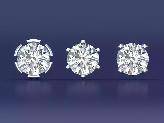 Half Carat Diamond Stud Earrings CAD File in different prong