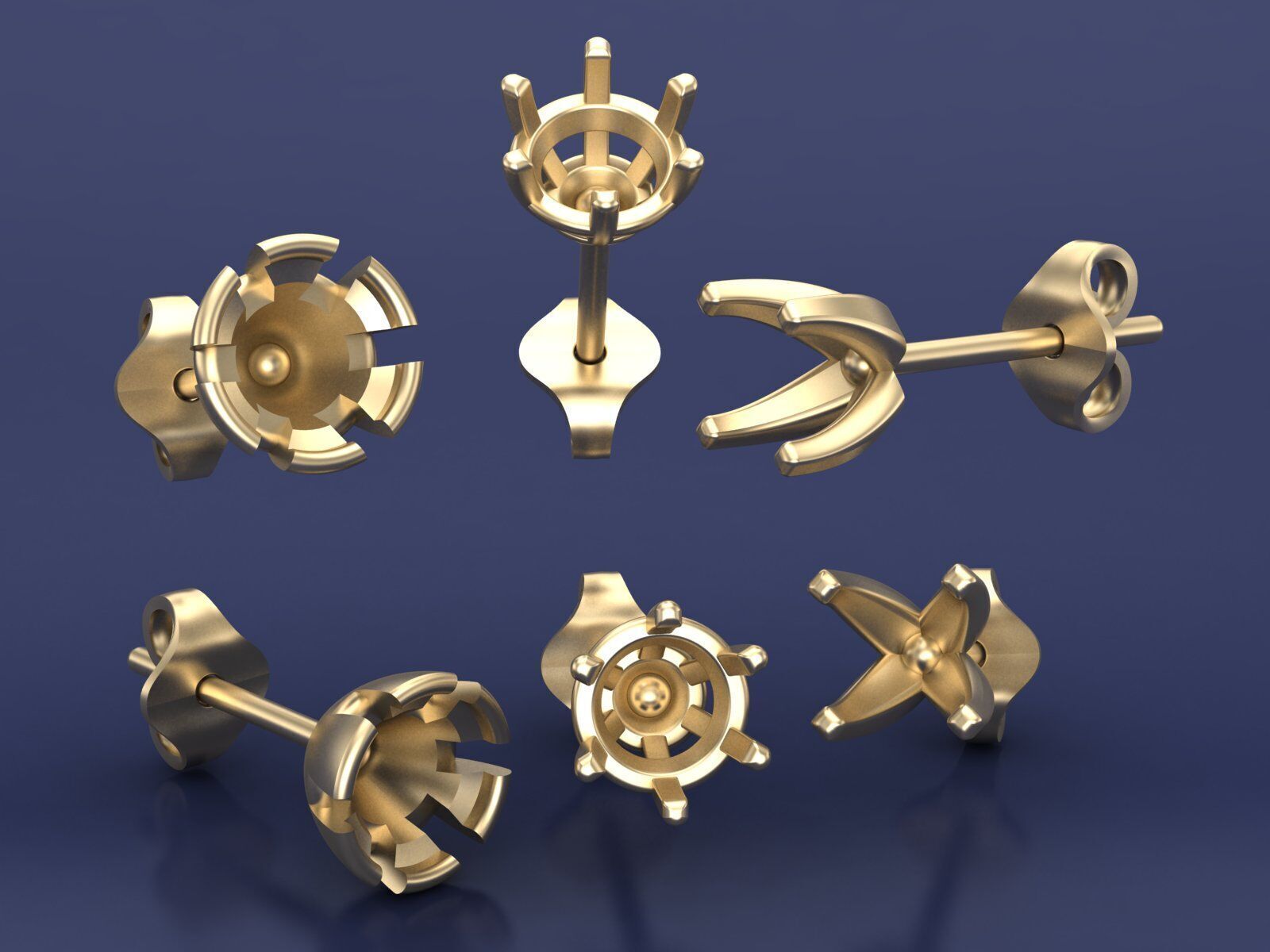 Half Carat Diamond Stud Earrings CAD File in different prong 3D print model_4