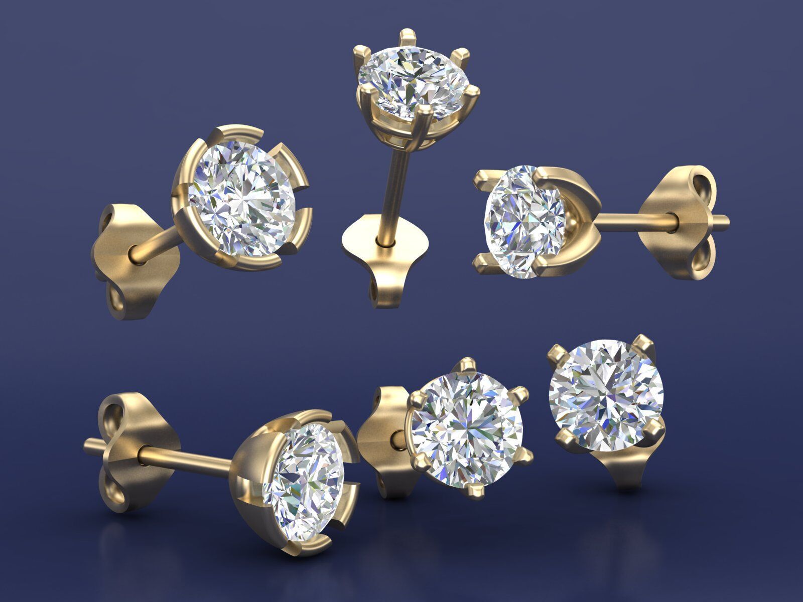 Half Carat Diamond Stud Earrings CAD File in different prong 3D print model_3