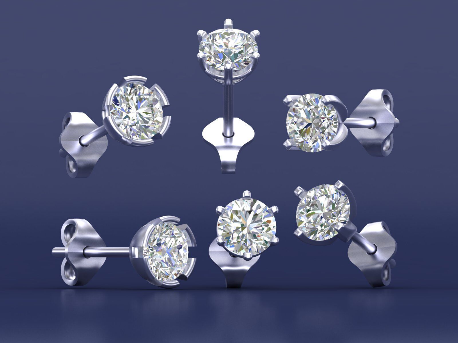 Half Carat Diamond Stud Earrings CAD File in different prong 3D print model_1