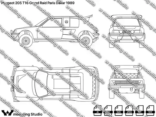 Peugeot 205 T16 Grand Raid Paris Dakar blueprint