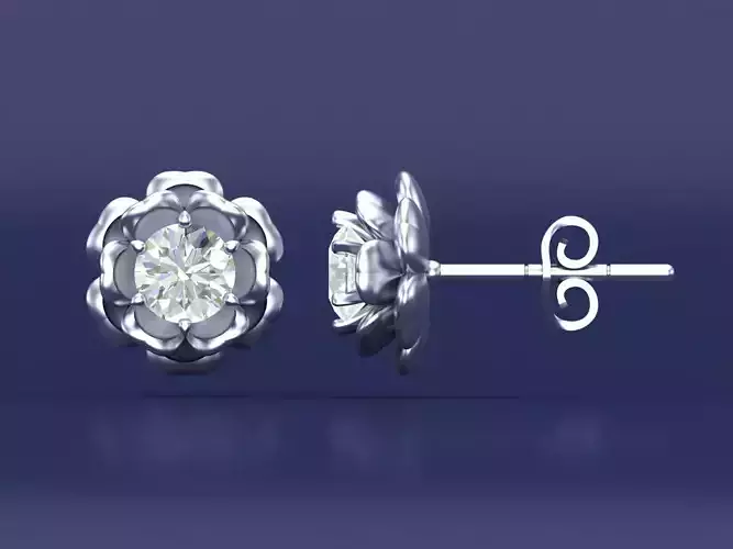 Half Carat Flower Diamond Stud Earrings CAD Design