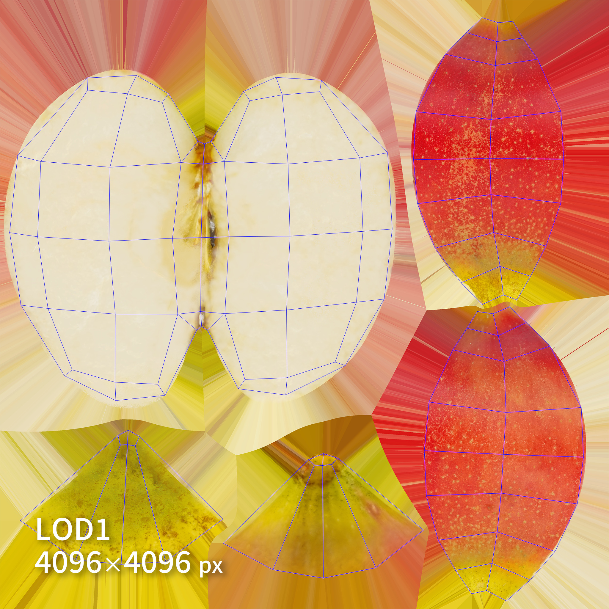 Cut Apple 3D model Low-poly 3D model_9