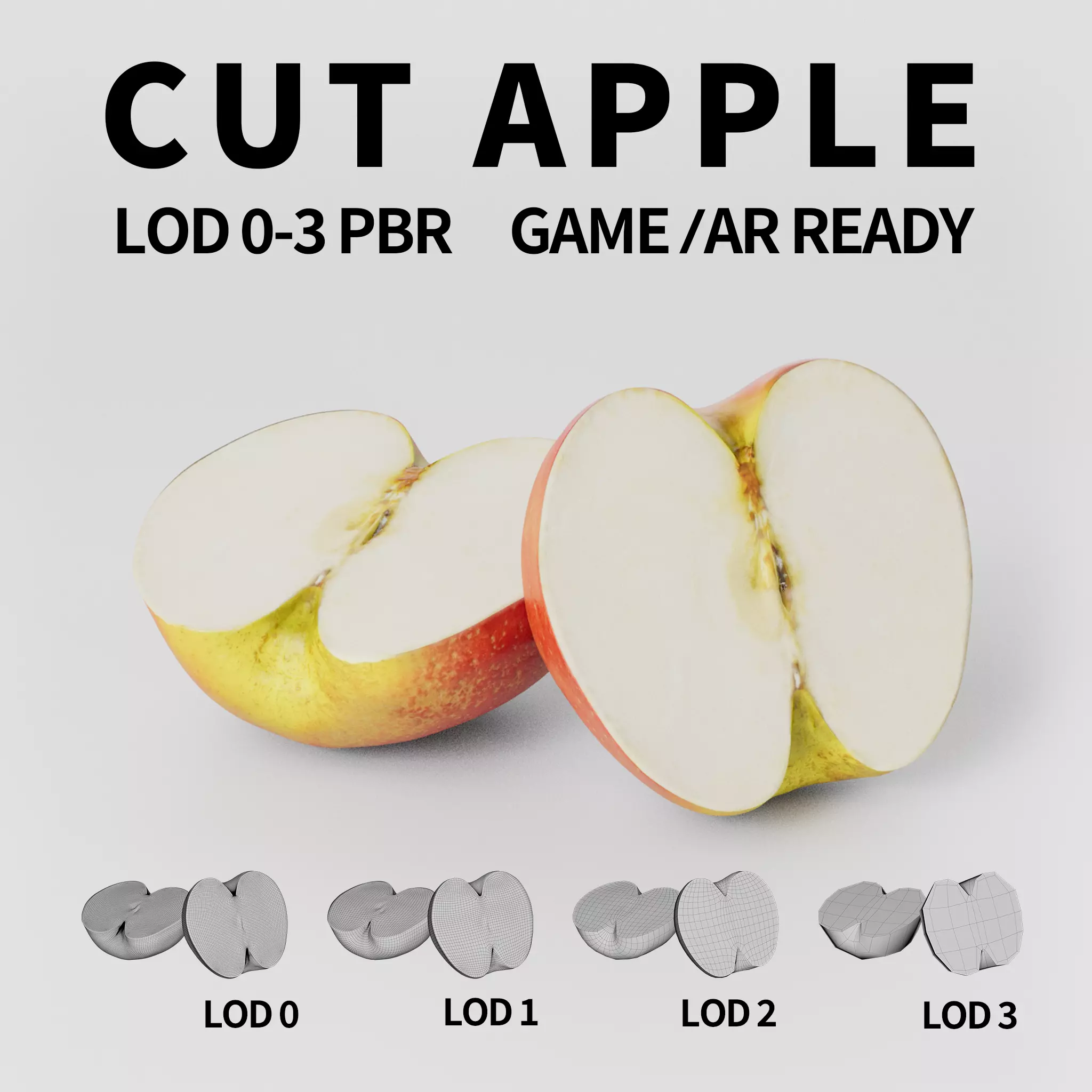 Cut Apple 3D model Low-poly 3D model_0