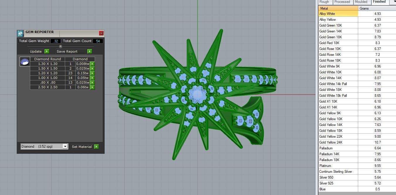 Stern Ring 3D Model Gold and Diamond Starburst Design 3D print model_8