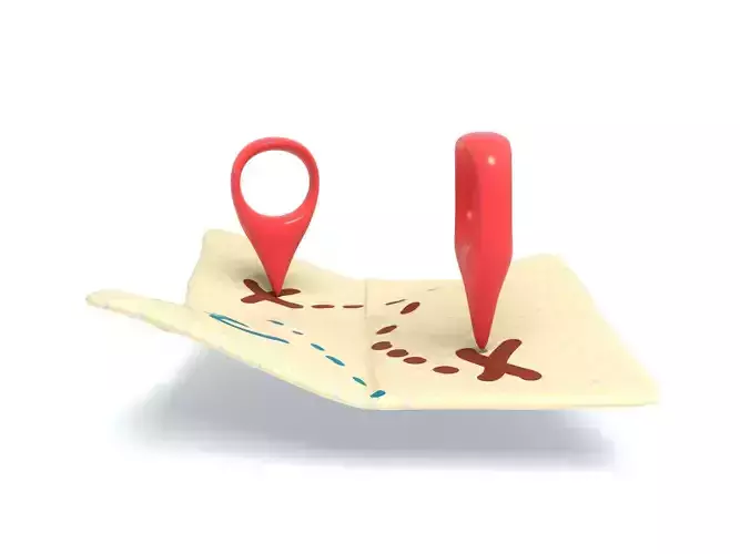 map with red location pin  Low-poly 3D model