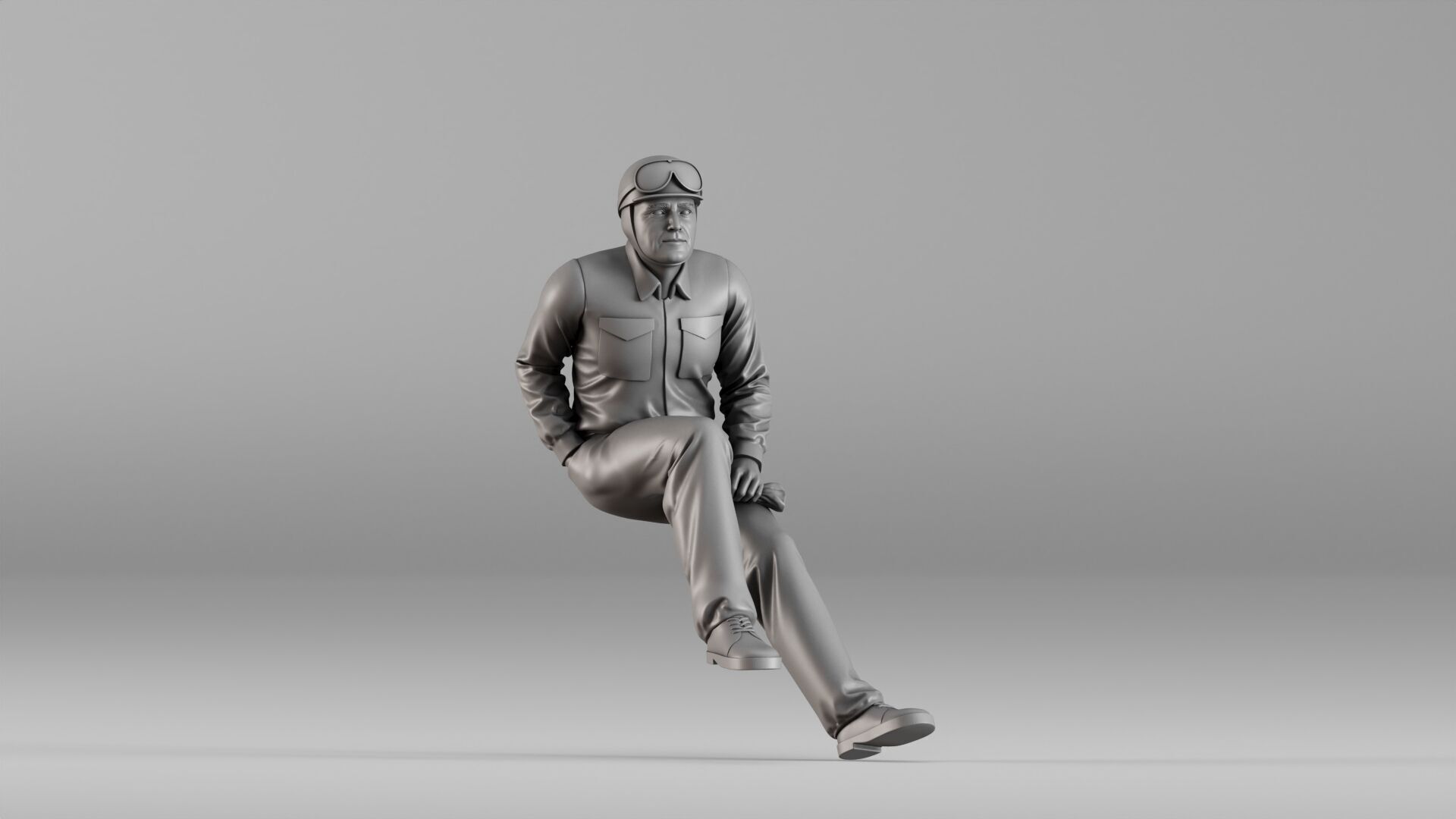 001604 Vintage Racing Driver Seated Pose 3D print model_1
