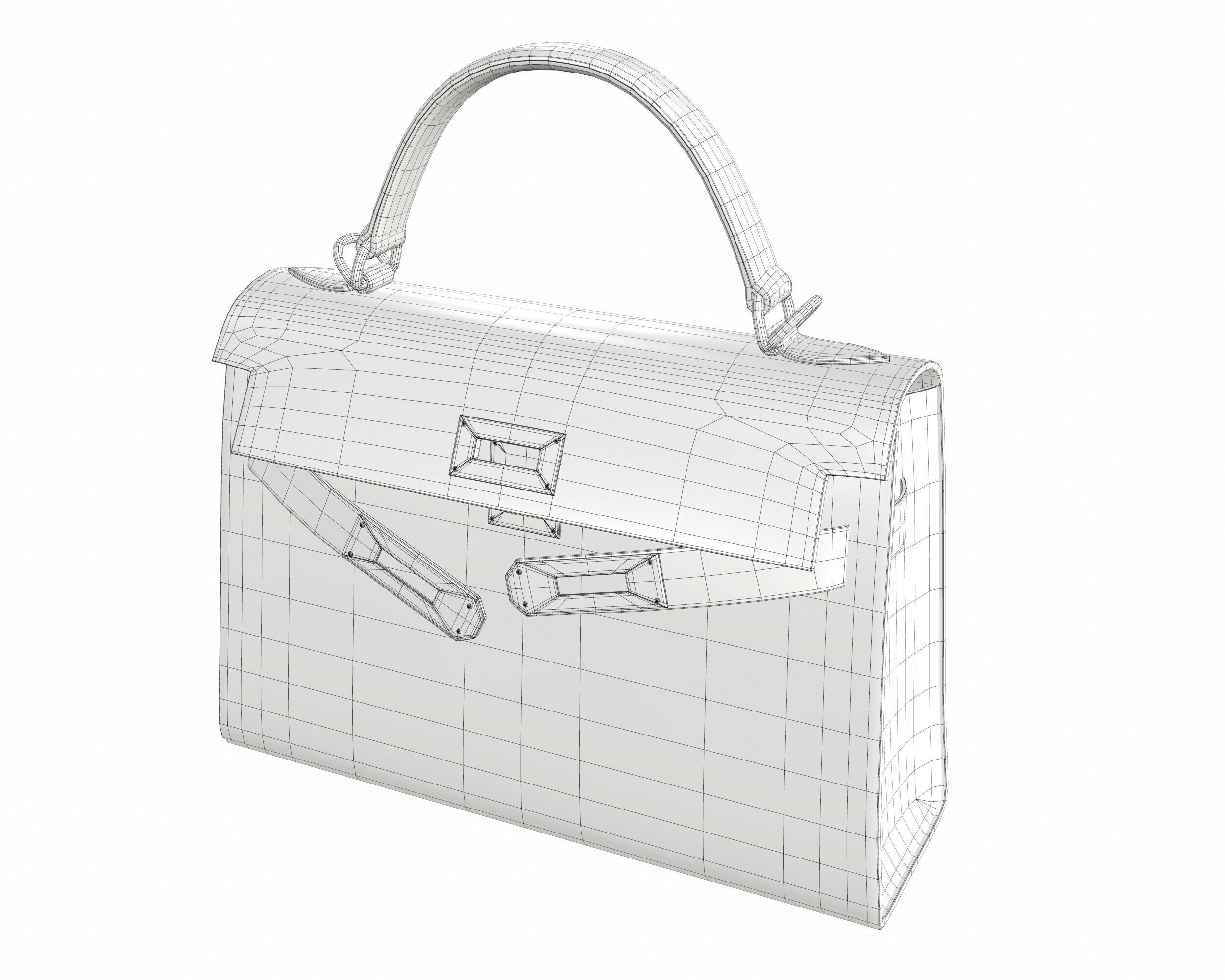 Hermes Kelly Bag Brown Leather Low-poly 3D model_9