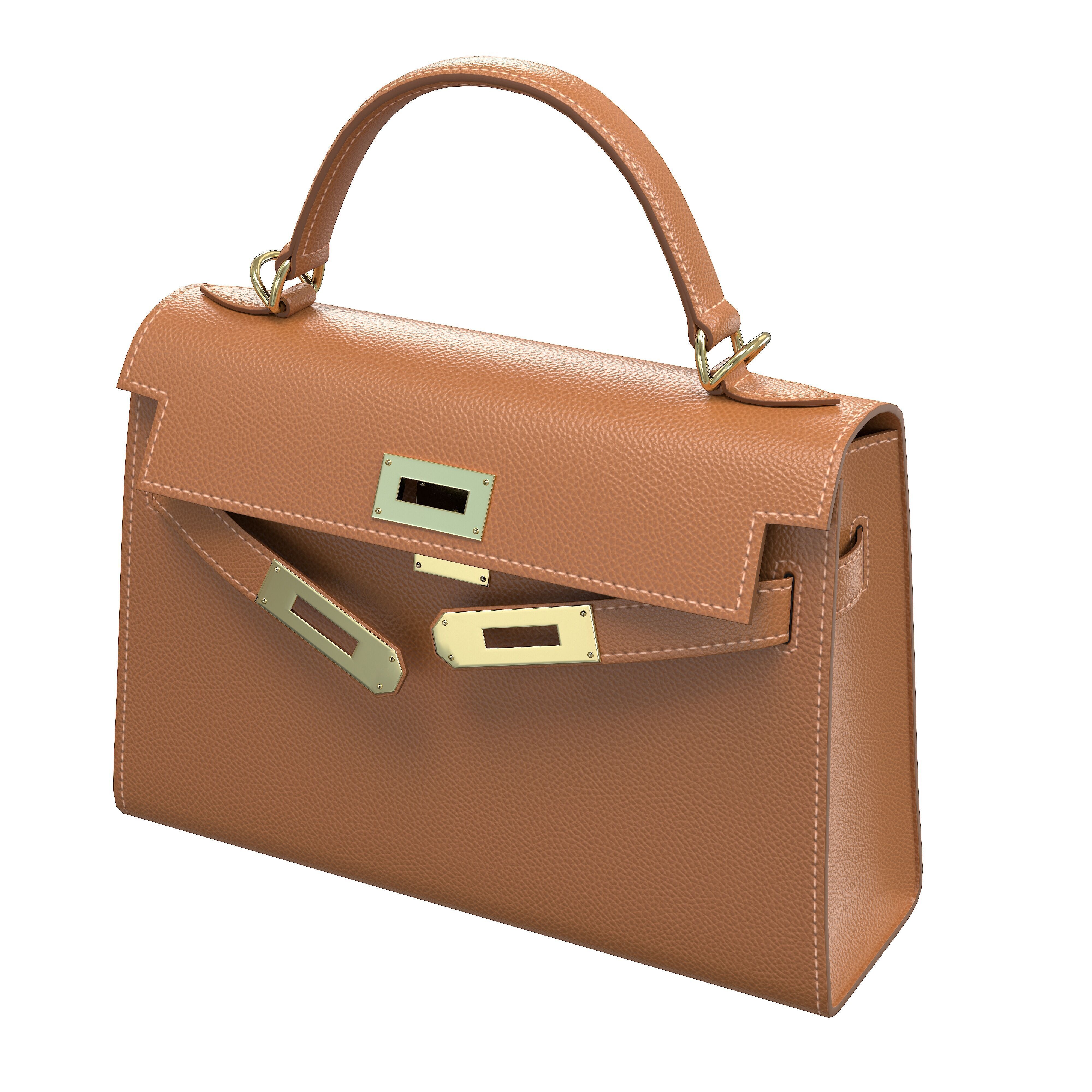 Hermes Kelly Bag Brown Leather Low-poly 3D model_1