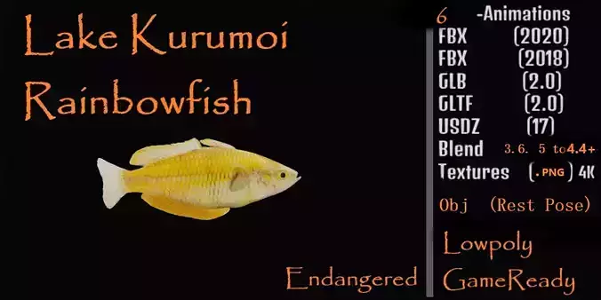 Lake Kurumoi Rainbowfish Low-poly 3D model