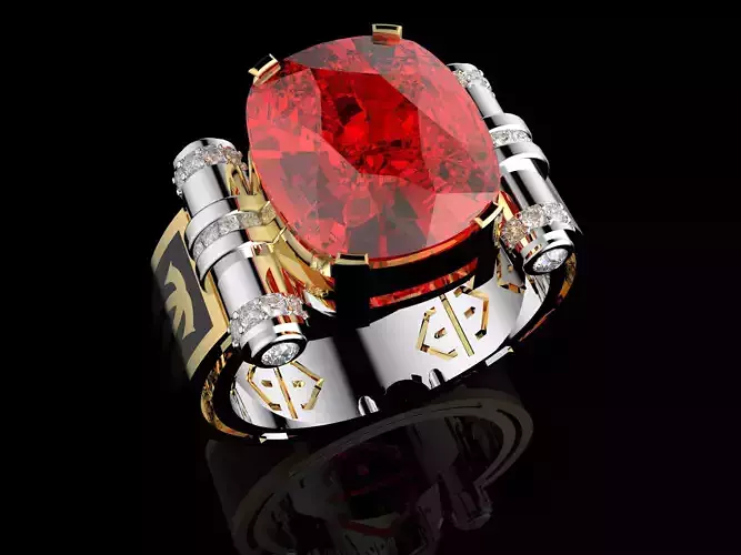 Luxury Designer Ring with Ruby and Diamonds 3D print model