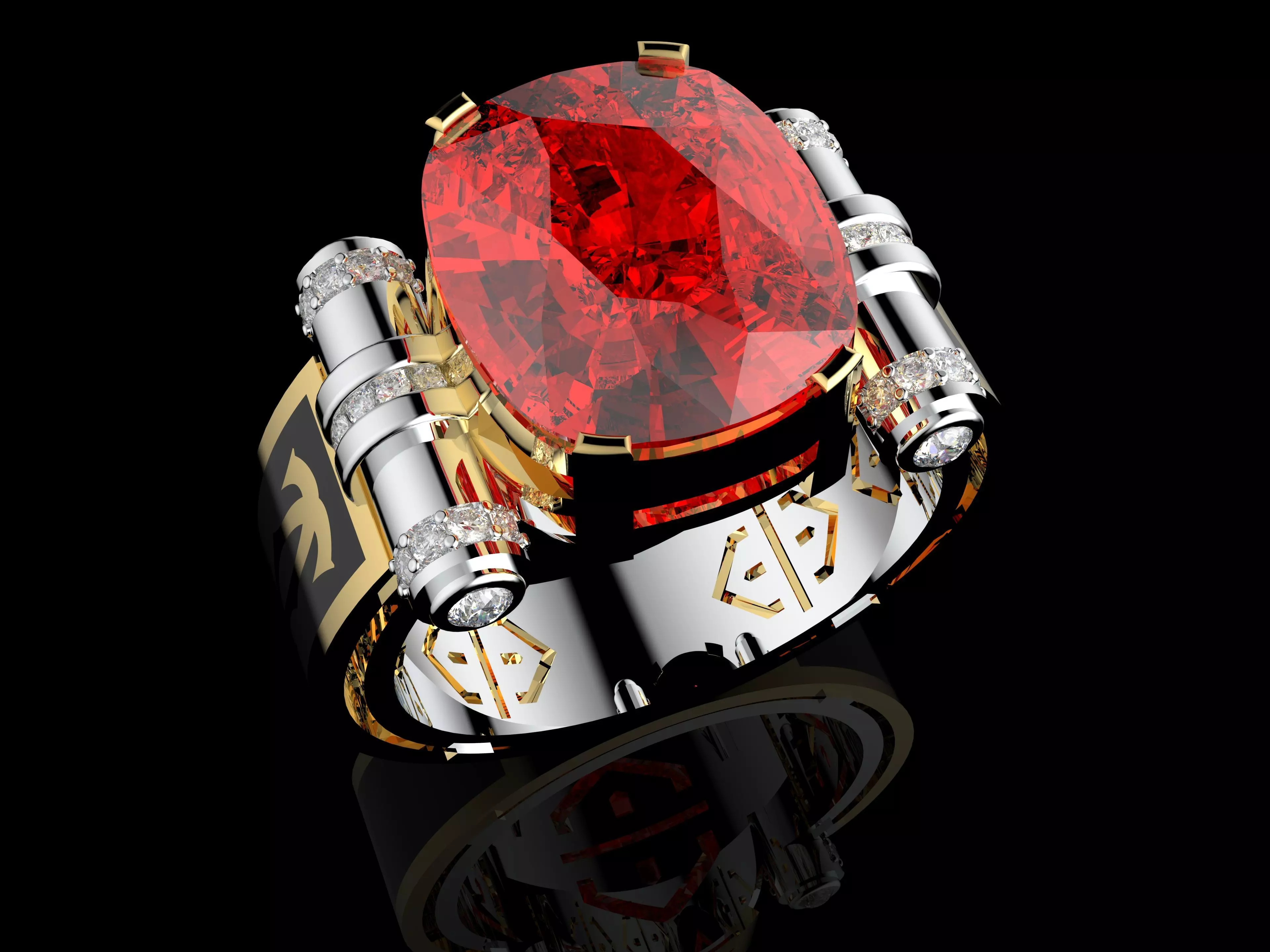 Luxury Designer Ring with Ruby and Diamonds 3D print model