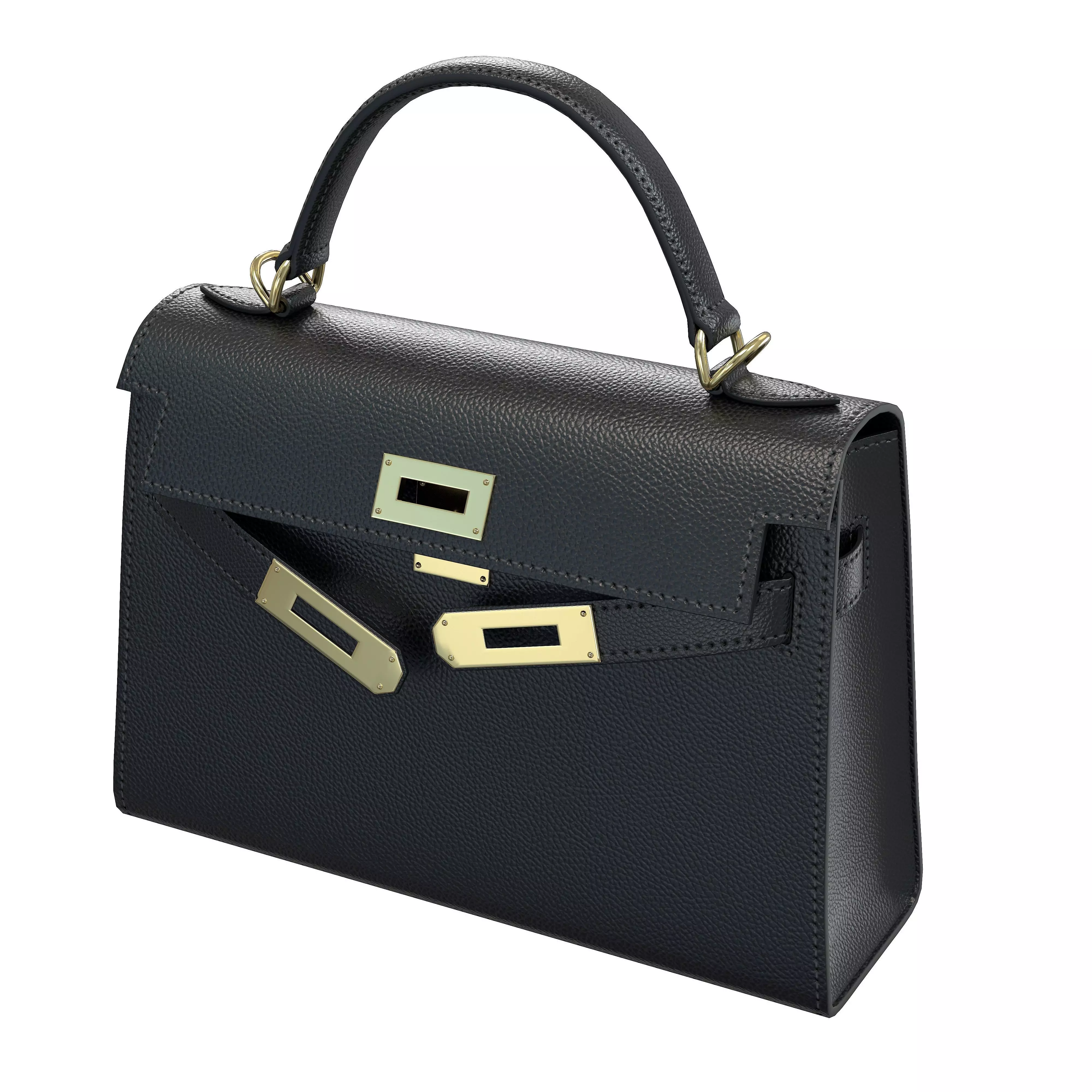 Hermes Kelly Bag Black Leather Low-poly 3D model