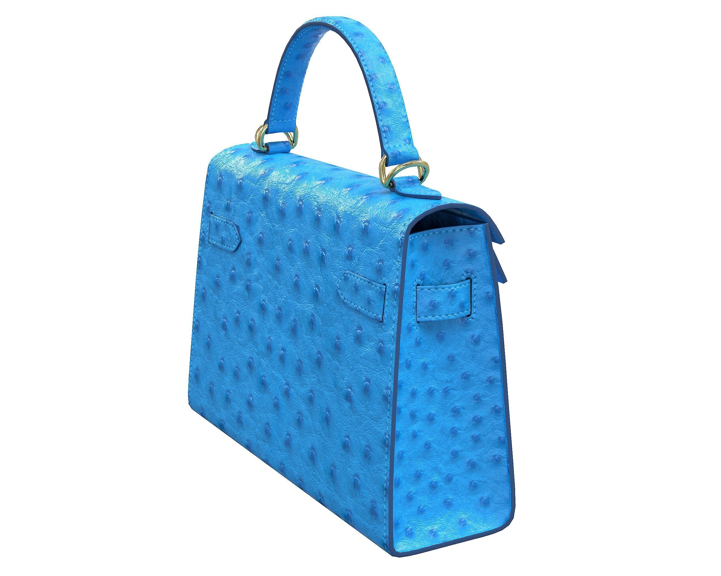 Hermes Kelly Bag Blue Ostrich Low-poly 3D model_2