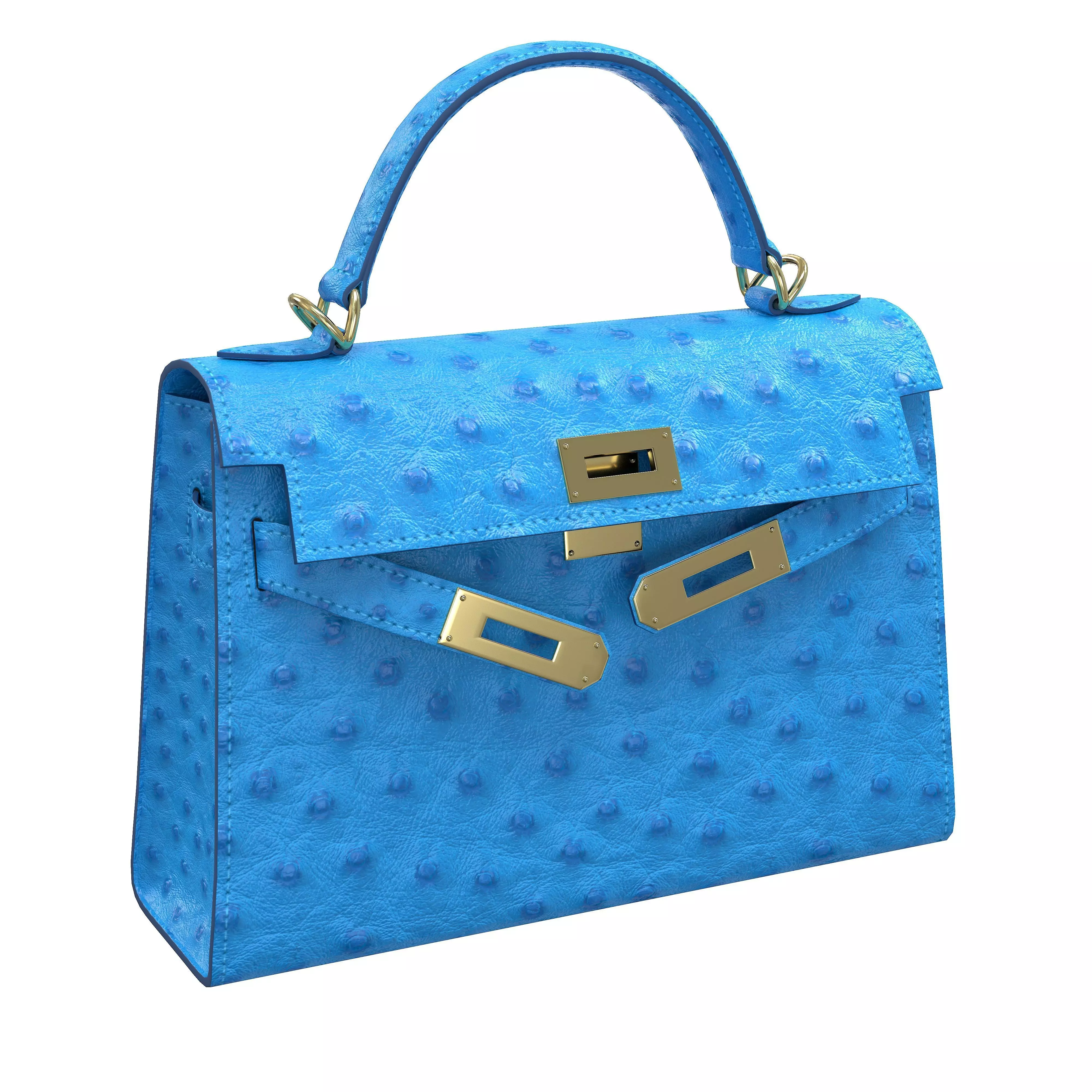 Hermes Kelly Bag Blue Ostrich Low-poly 3D model_0