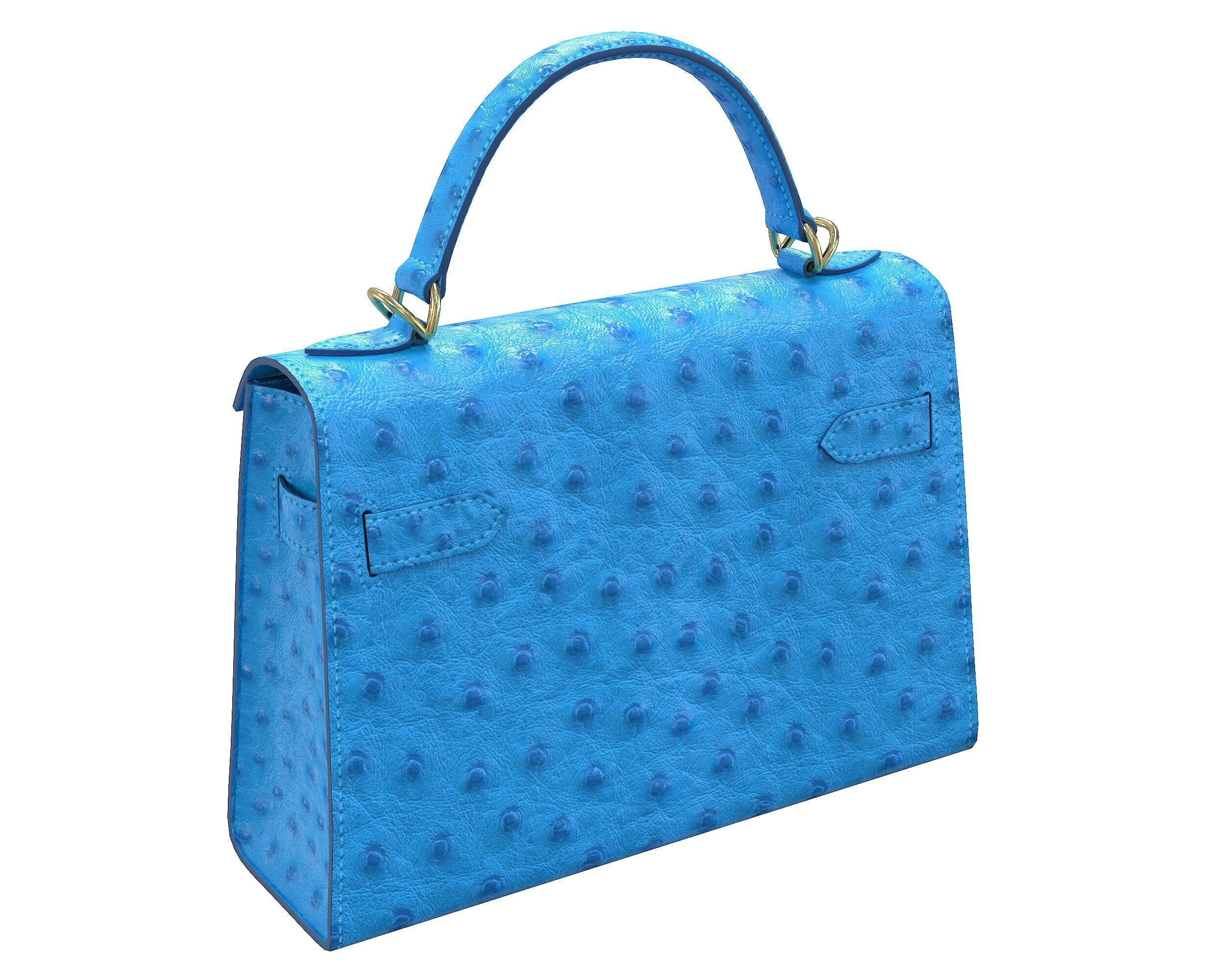 Hermes Kelly Bag Blue Ostrich Low-poly 3D model_3