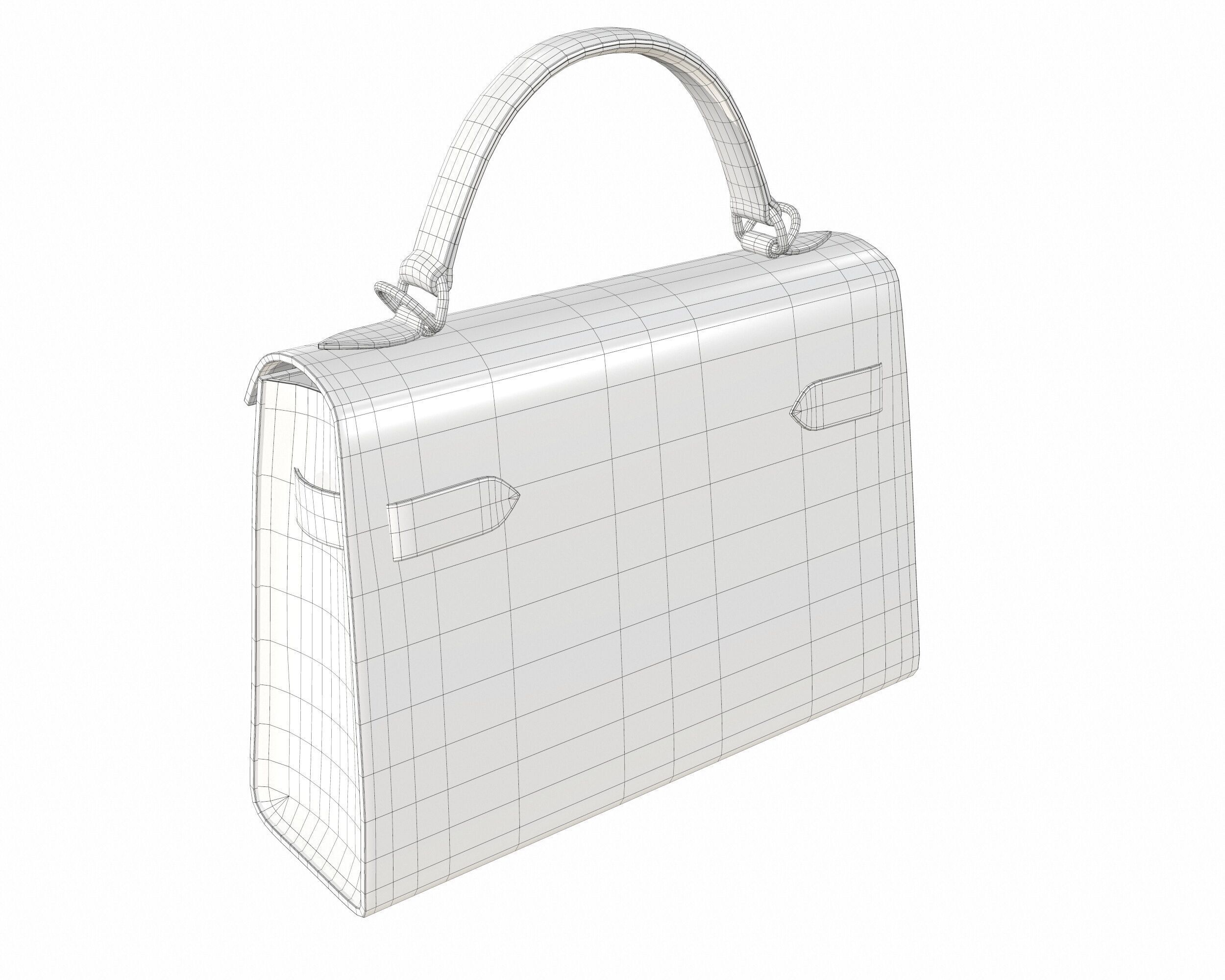 Hermes Kelly Bag Blue Ostrich Low-poly 3D model_7