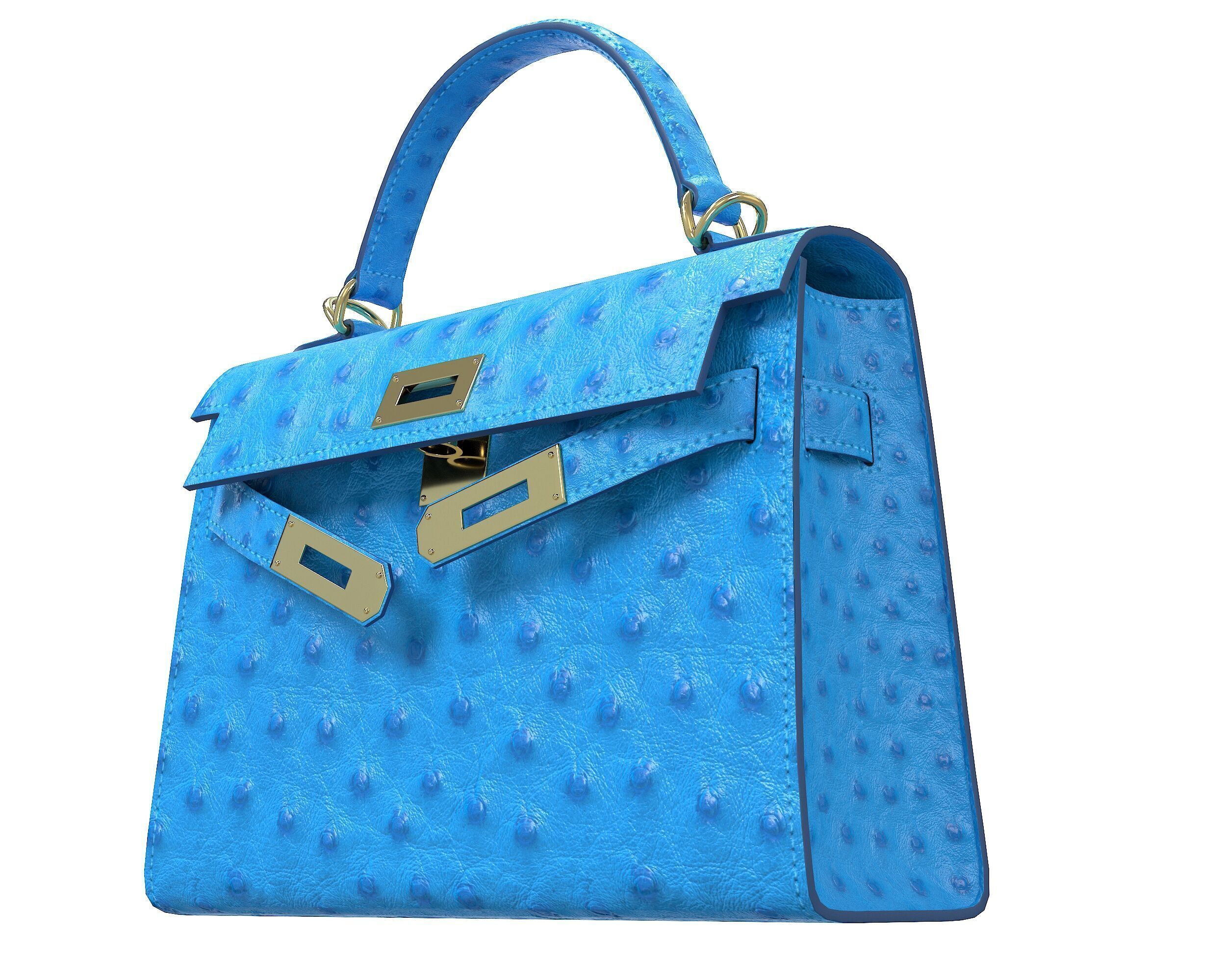 Hermes Kelly Bag Blue Ostrich Low-poly 3D model_4
