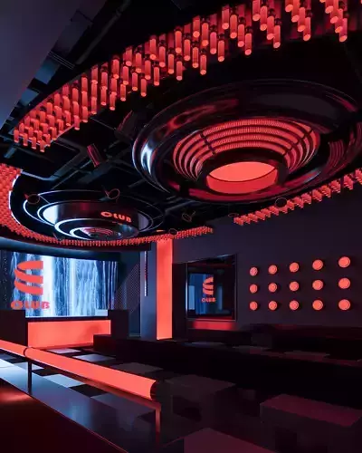 Dark Style Bar Club Interior Scene 3D model