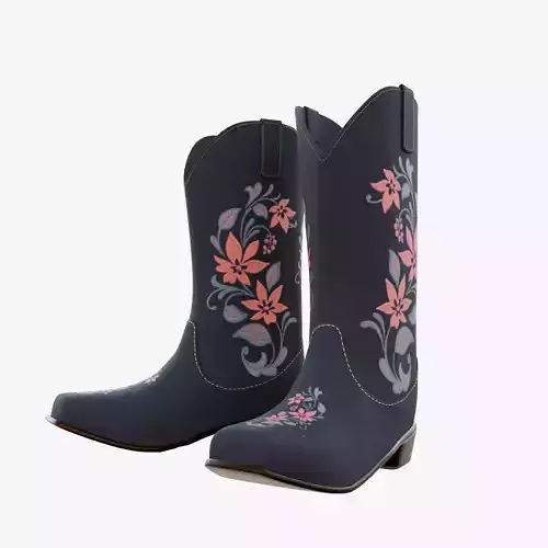 Cowboy Boots Black Leather 3D Model Realistic Low Poly PBR 