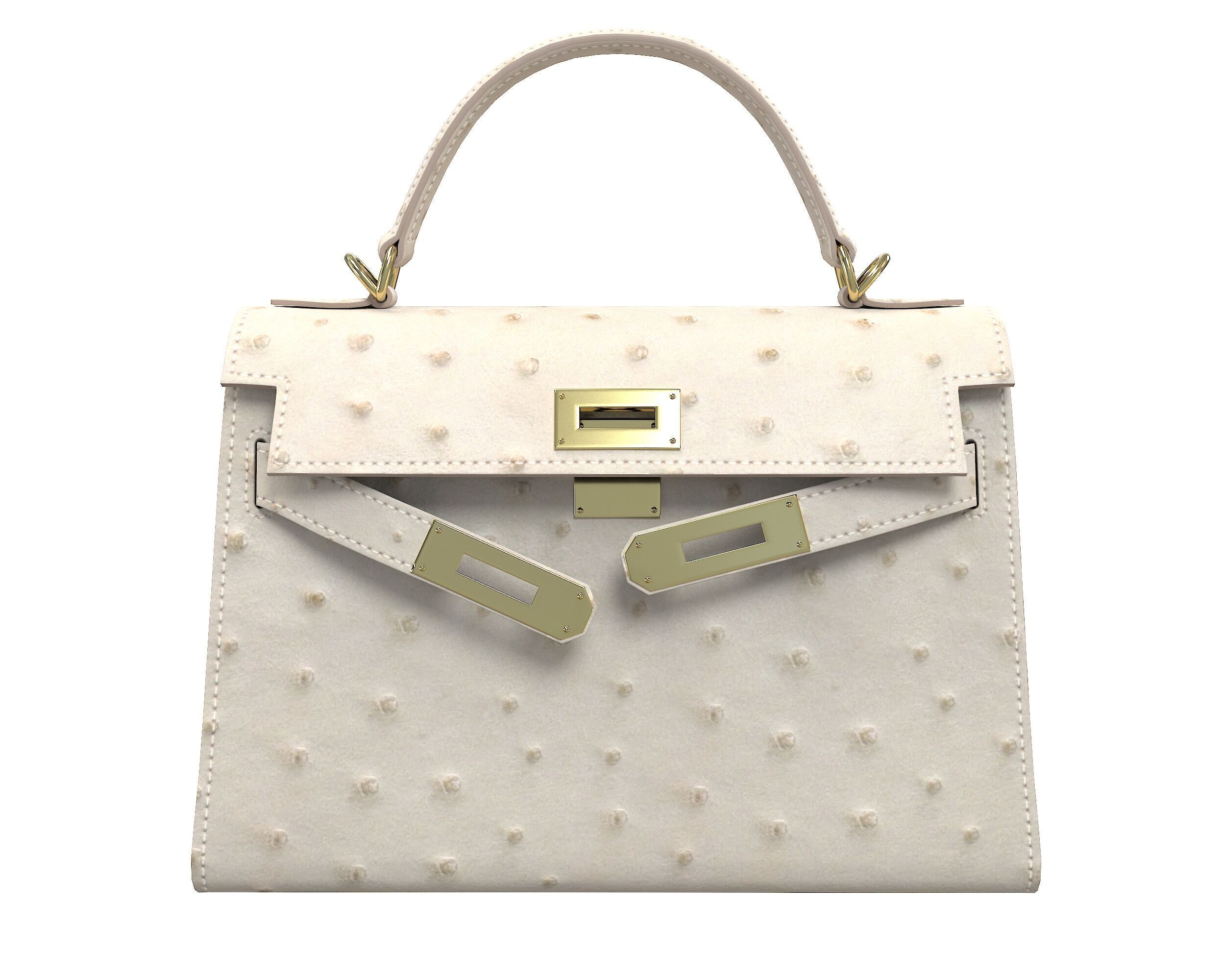 Hermes Kelly Bag Cream Ostrich Low-poly 3D model_5