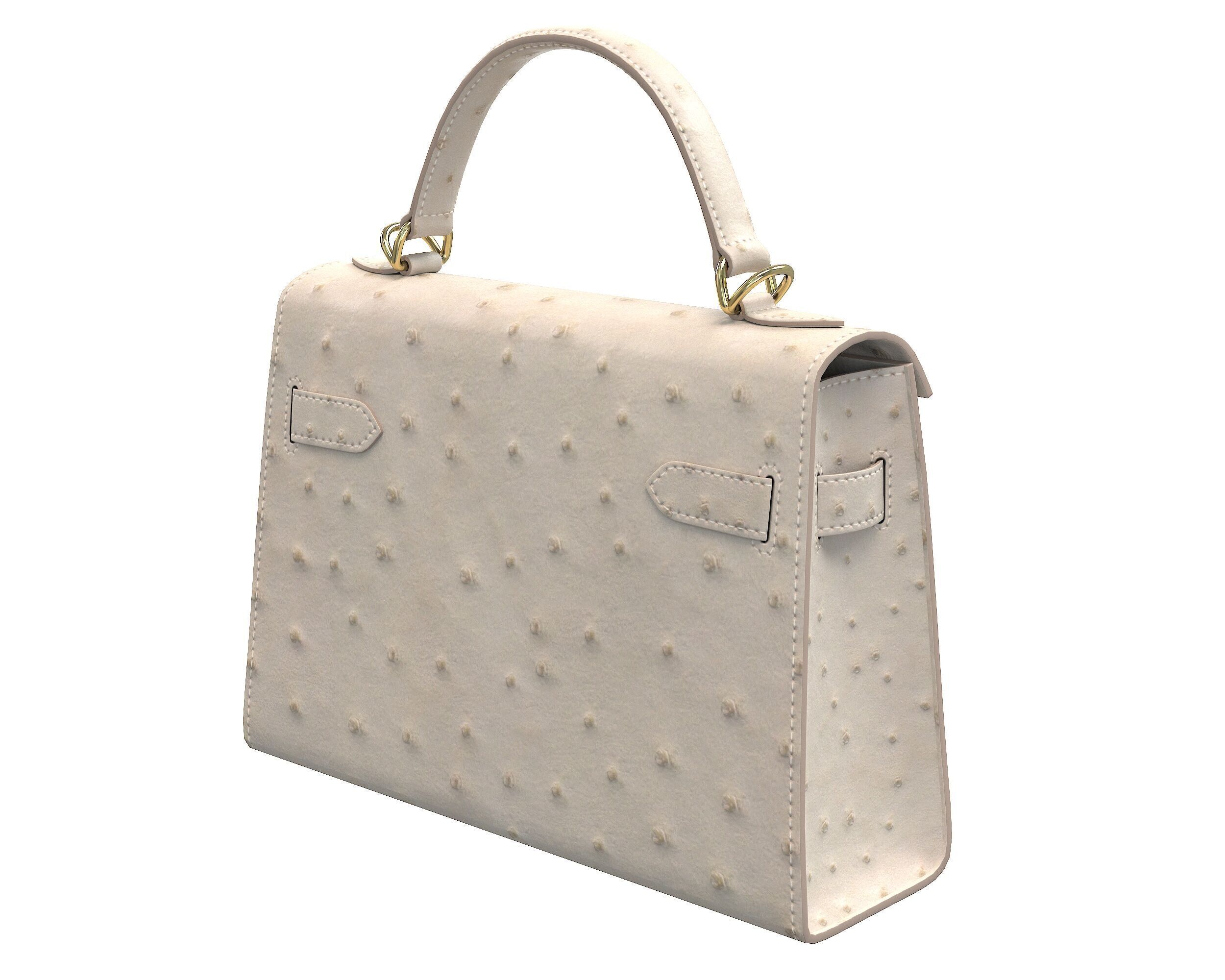 Hermes Kelly Bag Cream Ostrich Low-poly 3D model_4