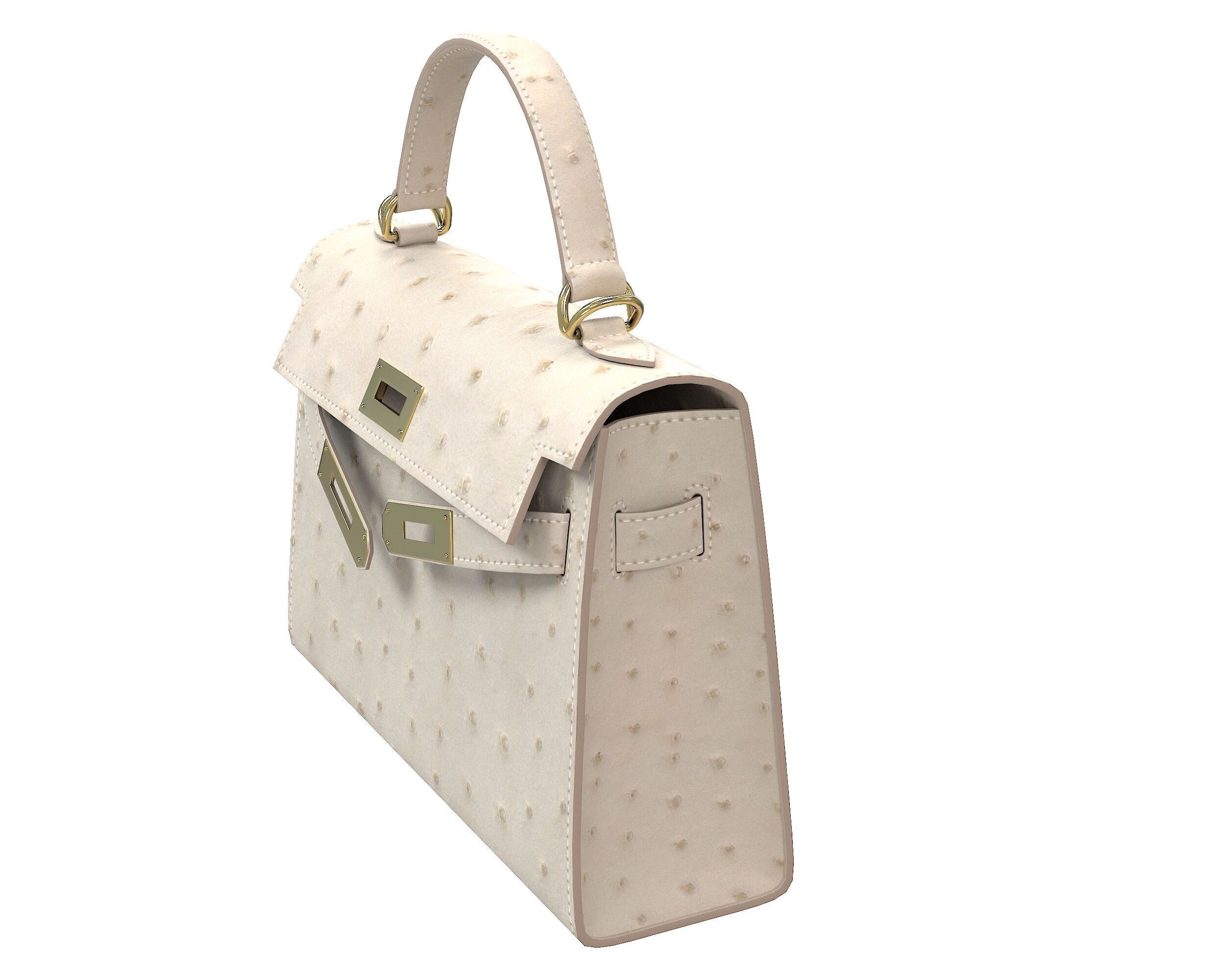 Hermes Kelly Bag Cream Ostrich Low-poly 3D model_3
